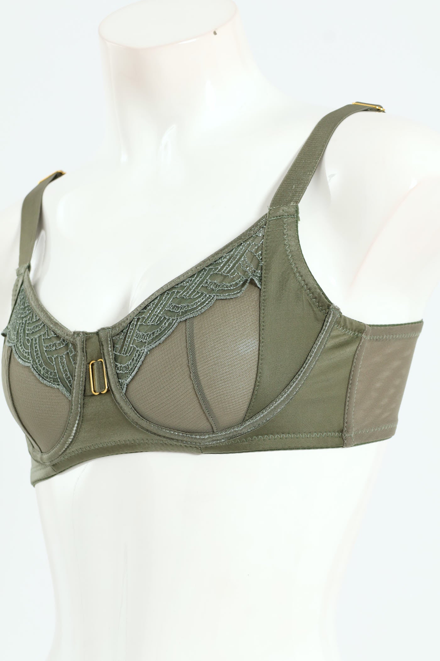 Embroidery & Shiny Microfibre Bra - Sage - Image 7