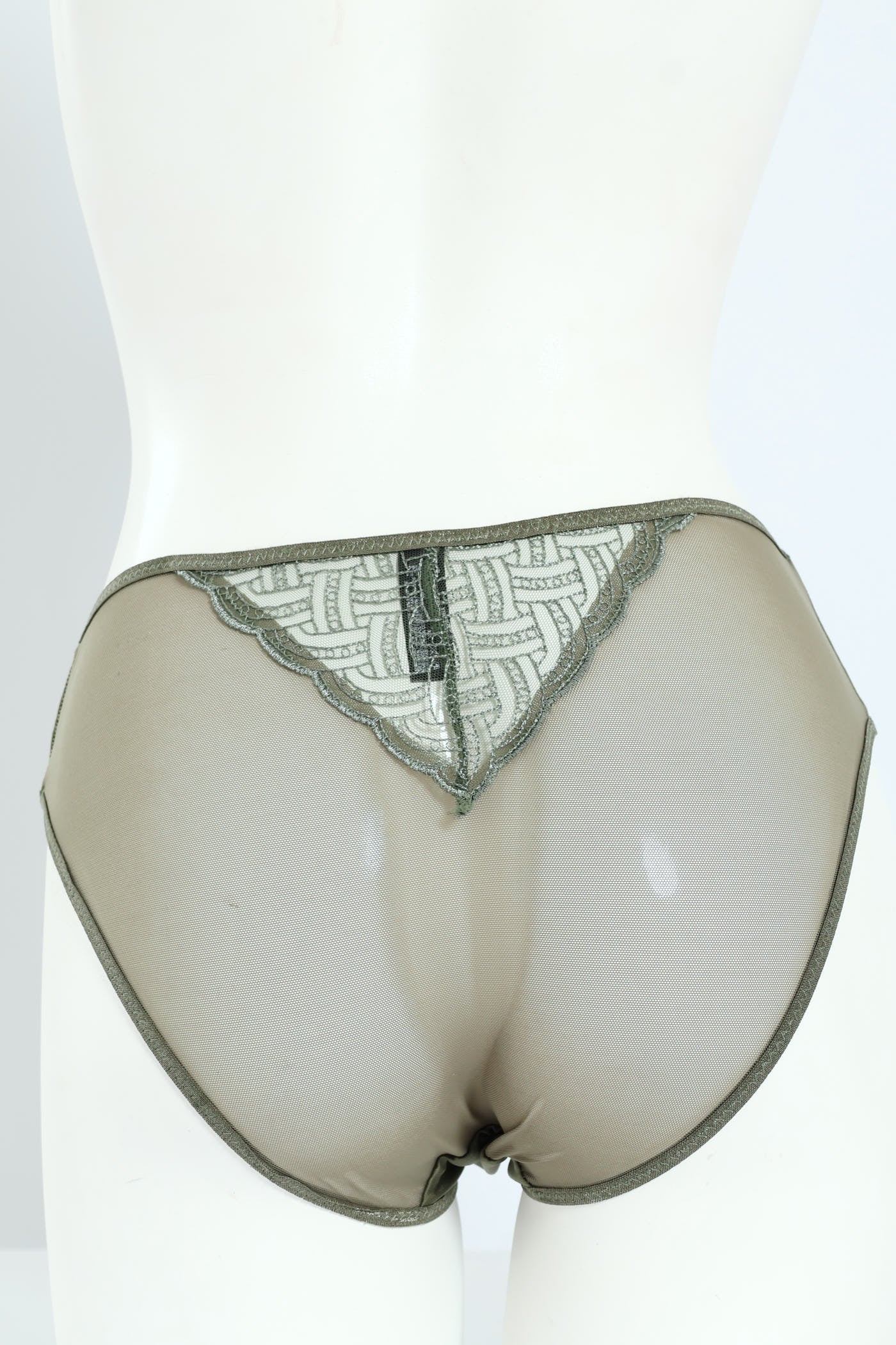 Embroidery & Shiny Microfibre Hi Cut Panty - Sage - Image 6