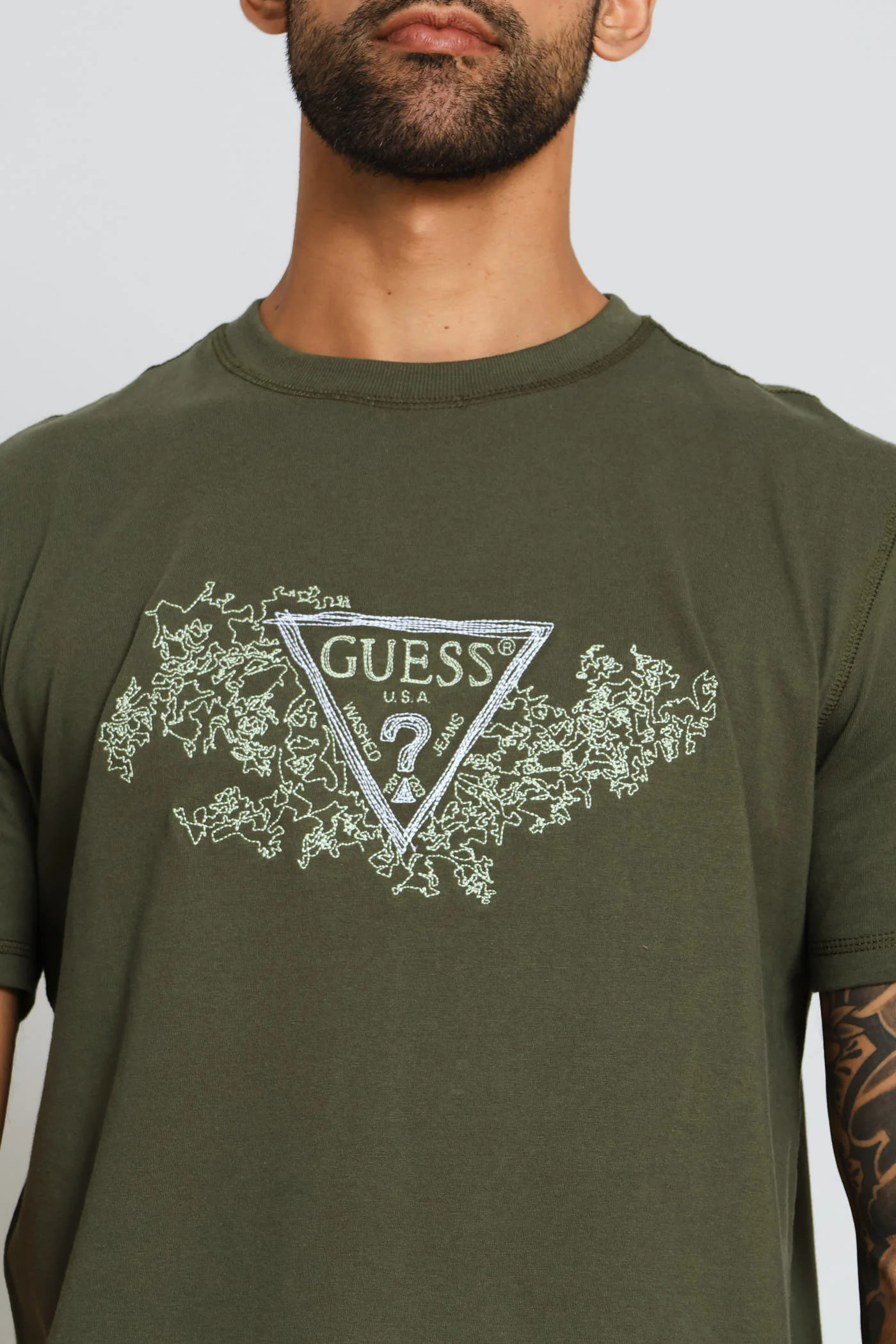 Embroidery Triangle Tee - Olive - Image 2