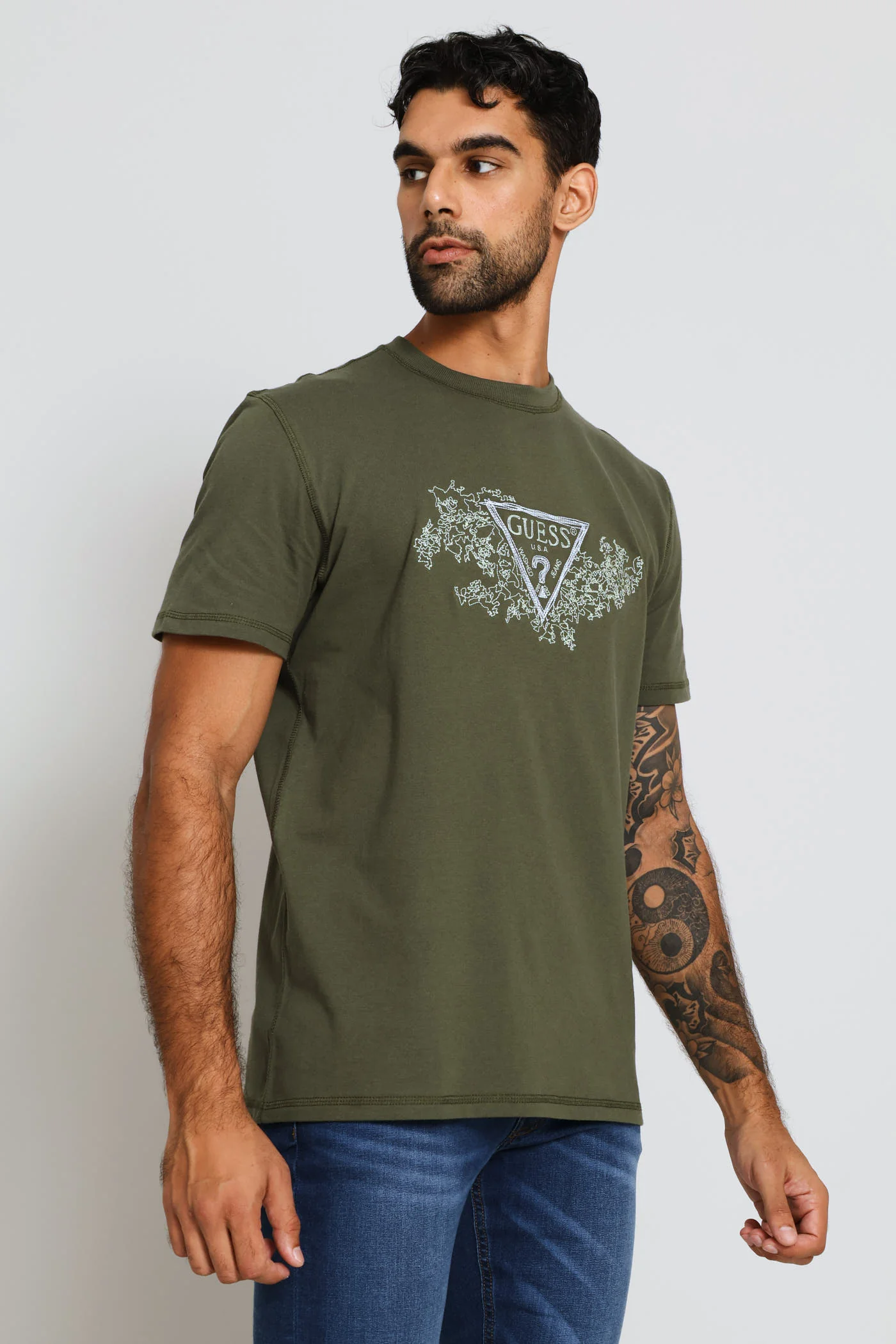 Embroidery Triangle Tee - Olive - Image 3