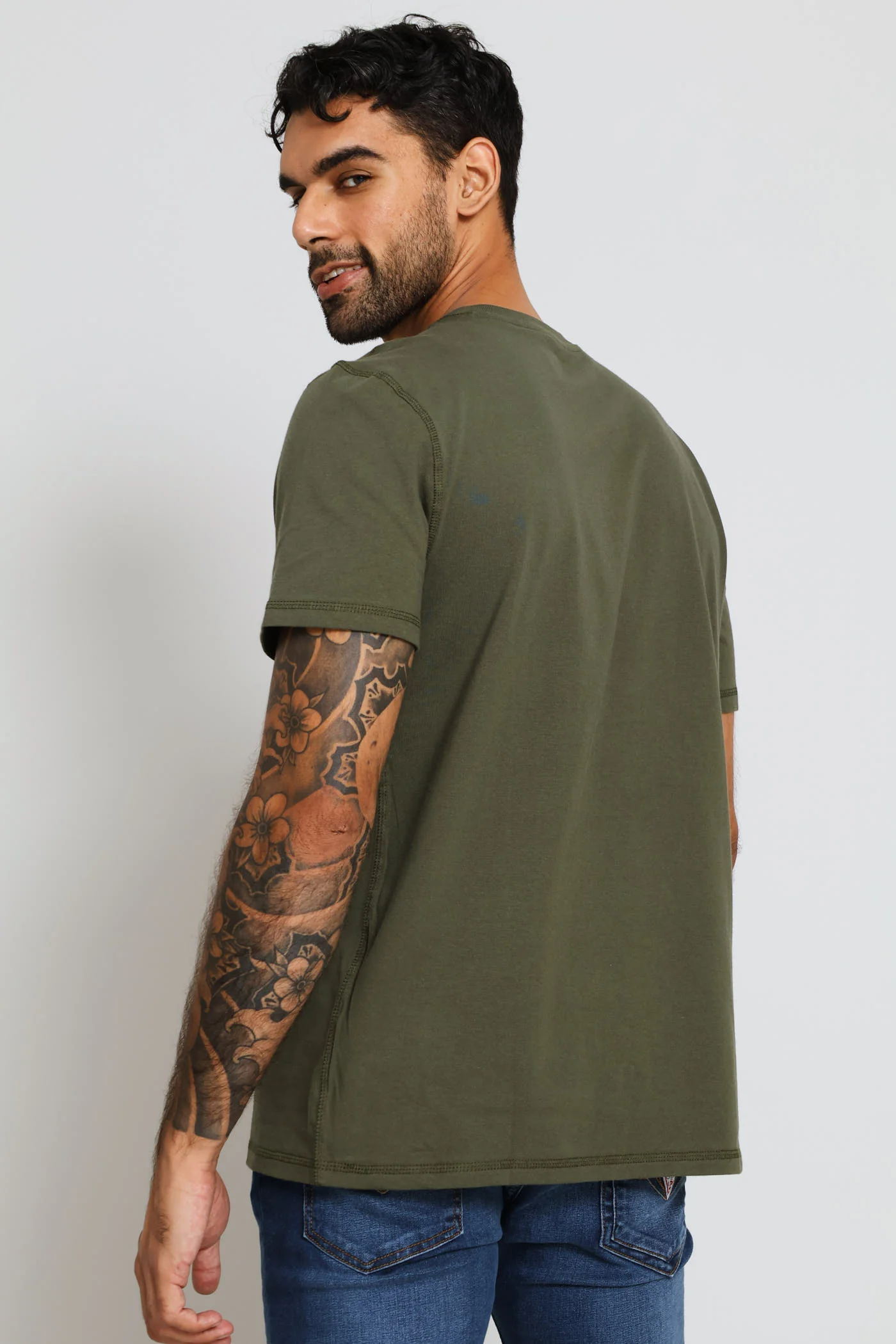 Embroidery Triangle Tee - Olive - Image 4