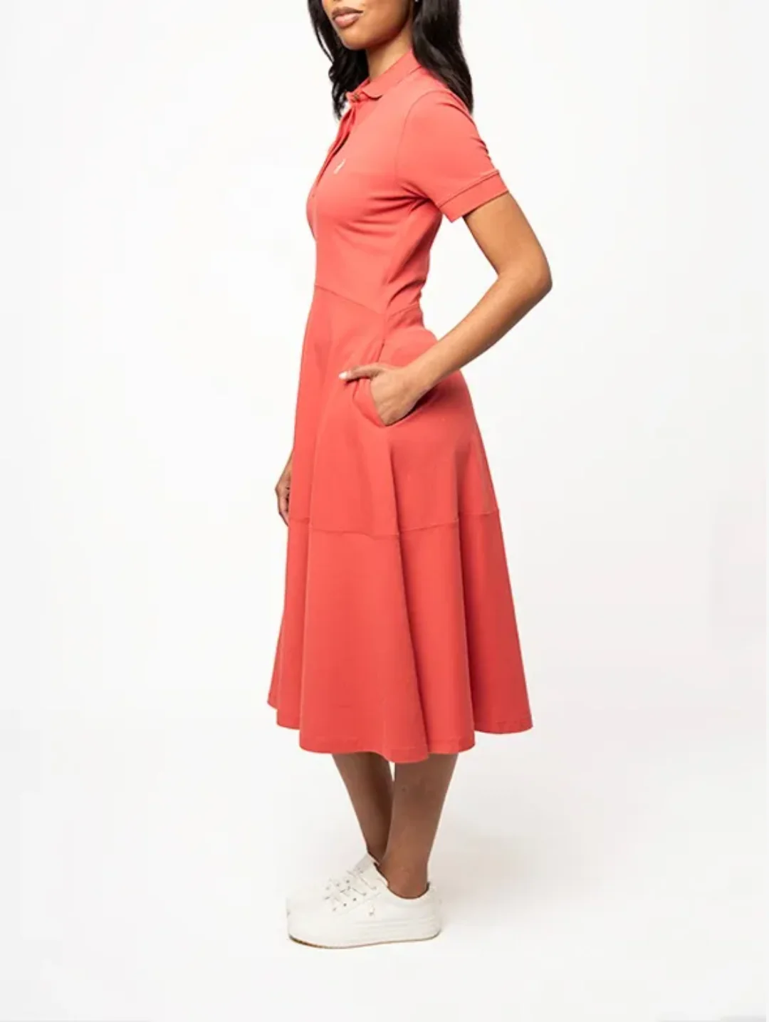 Emily Fit & Flare Golfer Dress - Burnt Orange - Image 3