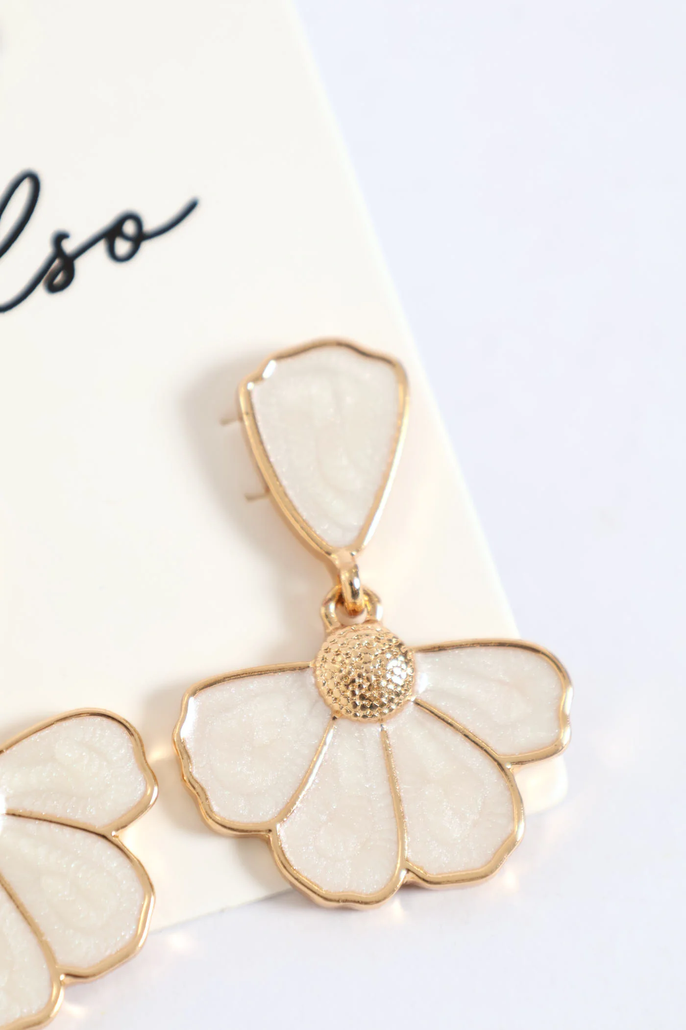 Enamel Petal Drop Earring - Gold - Image 2