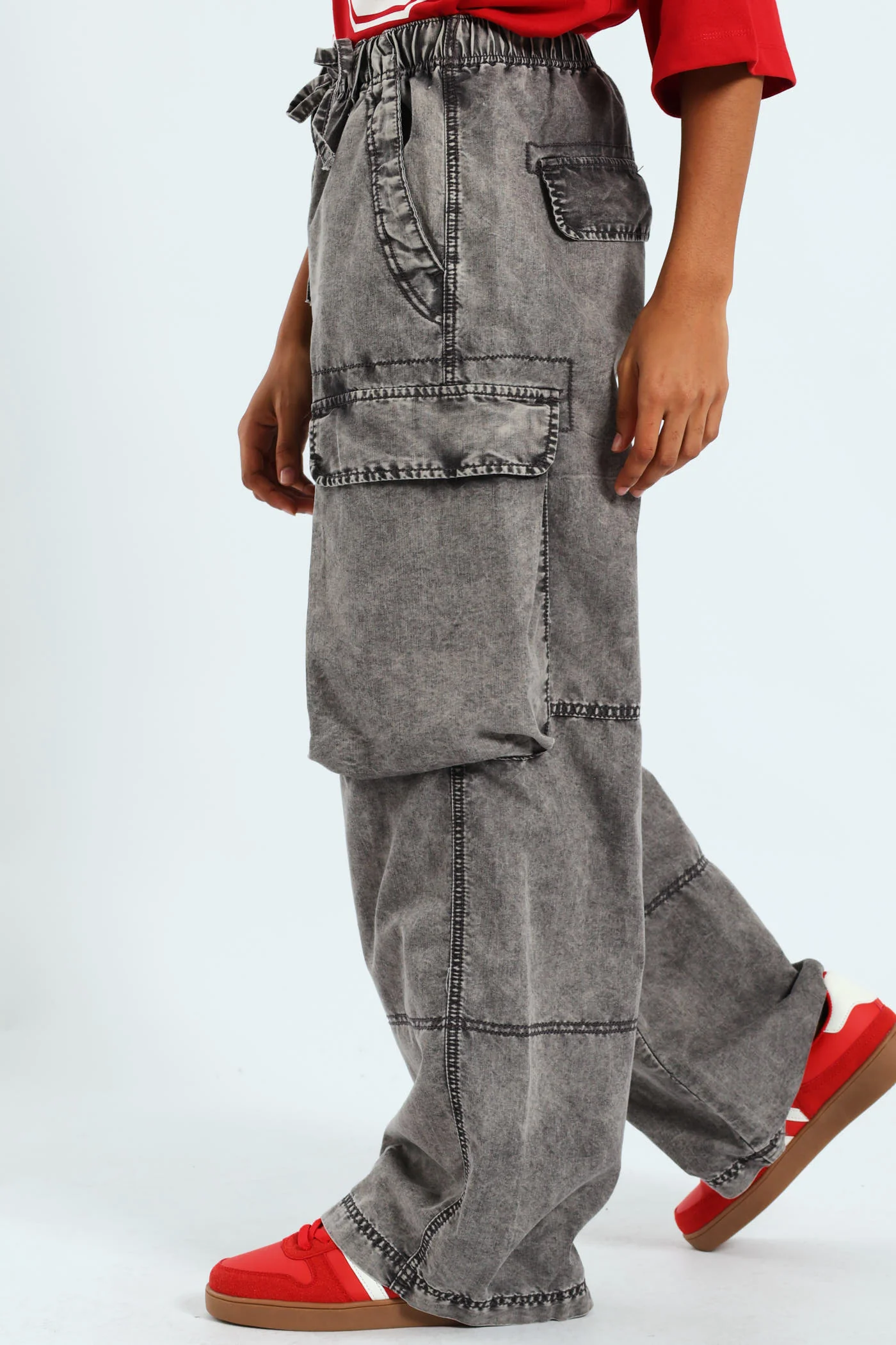 Enzyme Cargo Wide Leg Pants - Grey - Image 2
