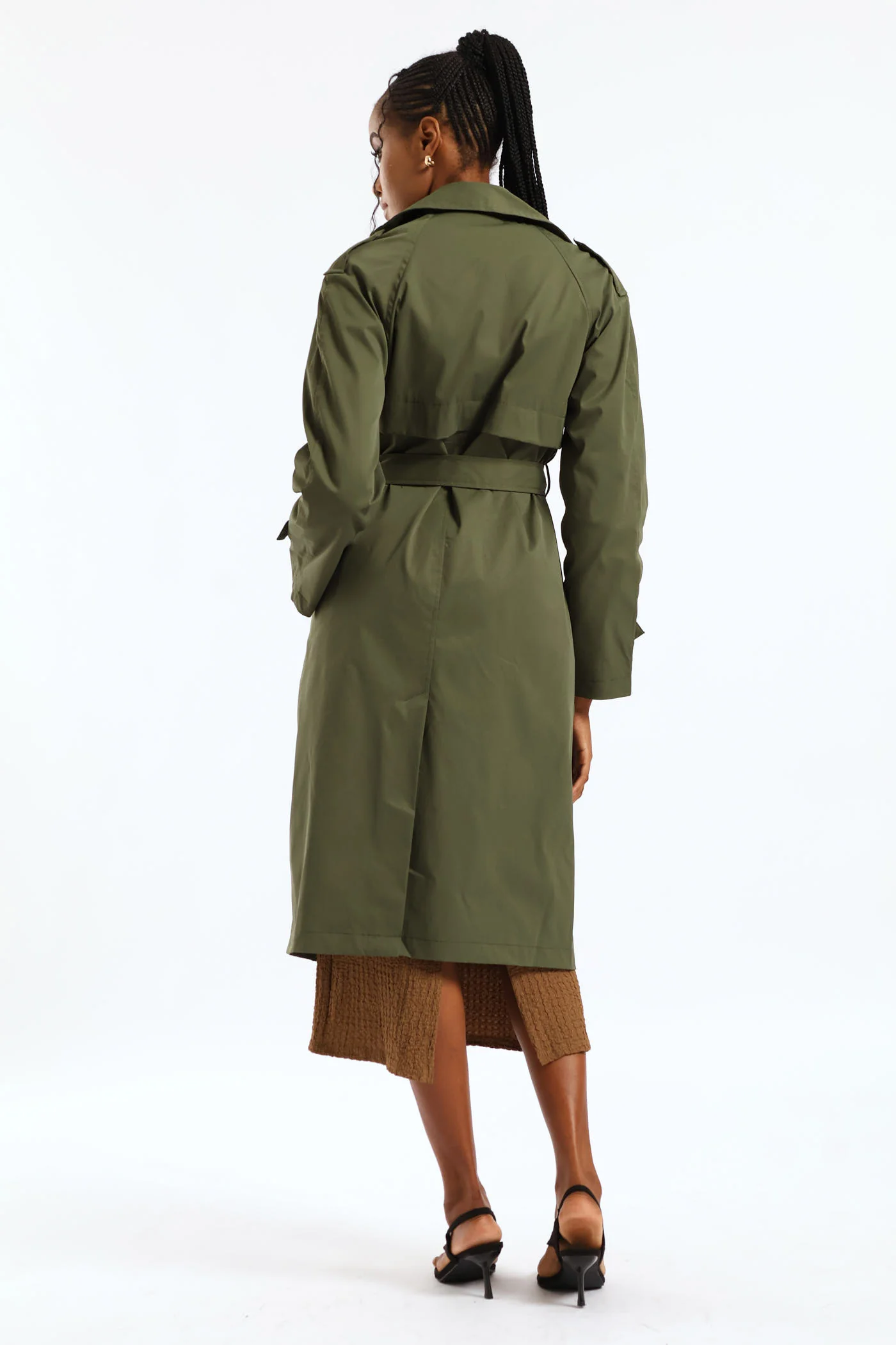 Epaulette & Button Detail Classic Trench Coat - Dark Fatigue - Image 5