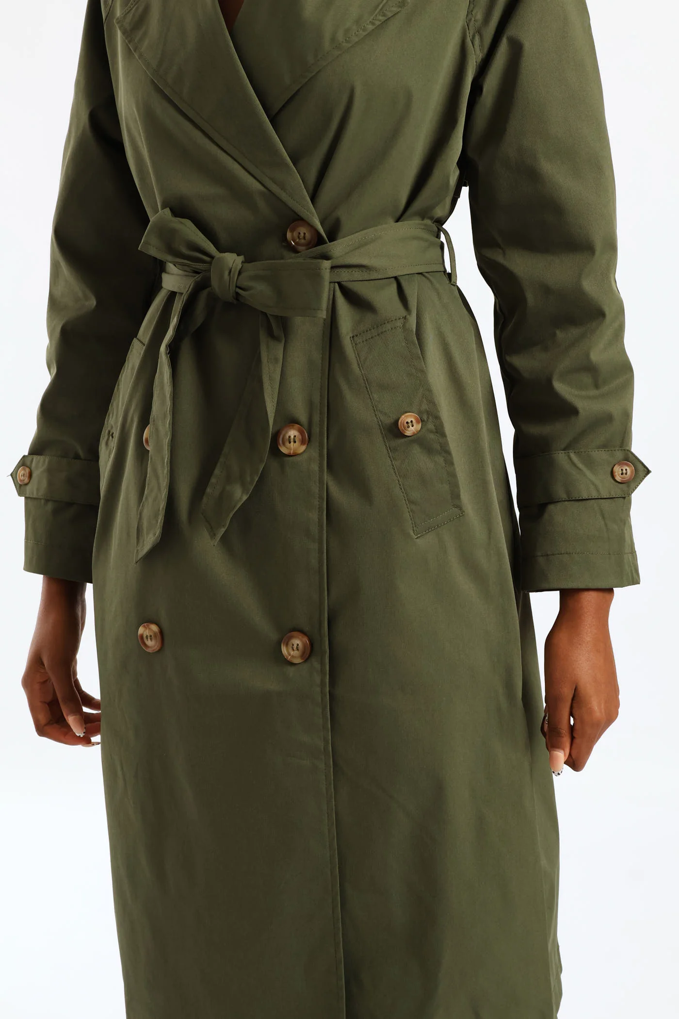 Epaulette & Button Detail Classic Trench Coat - Dark Fatigue - Image 6