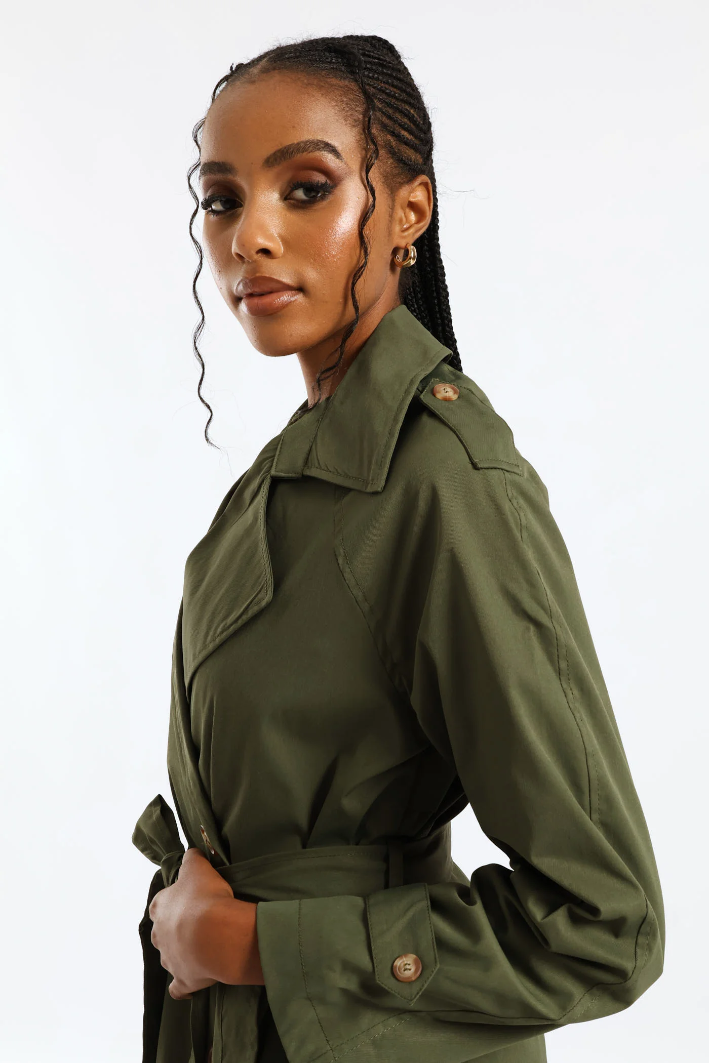 Epaulette & Button Detail Classic Trench Coat - Dark Fatigue - Image 7