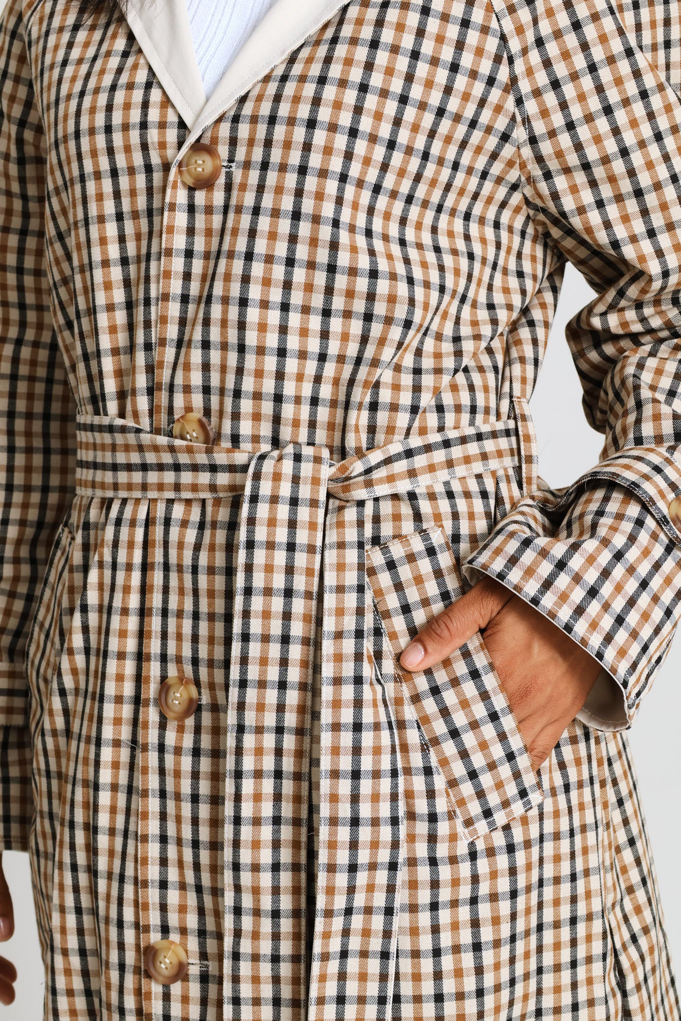 Epaulette Detail Reversible Trench Coat - Light Stone - Image 10