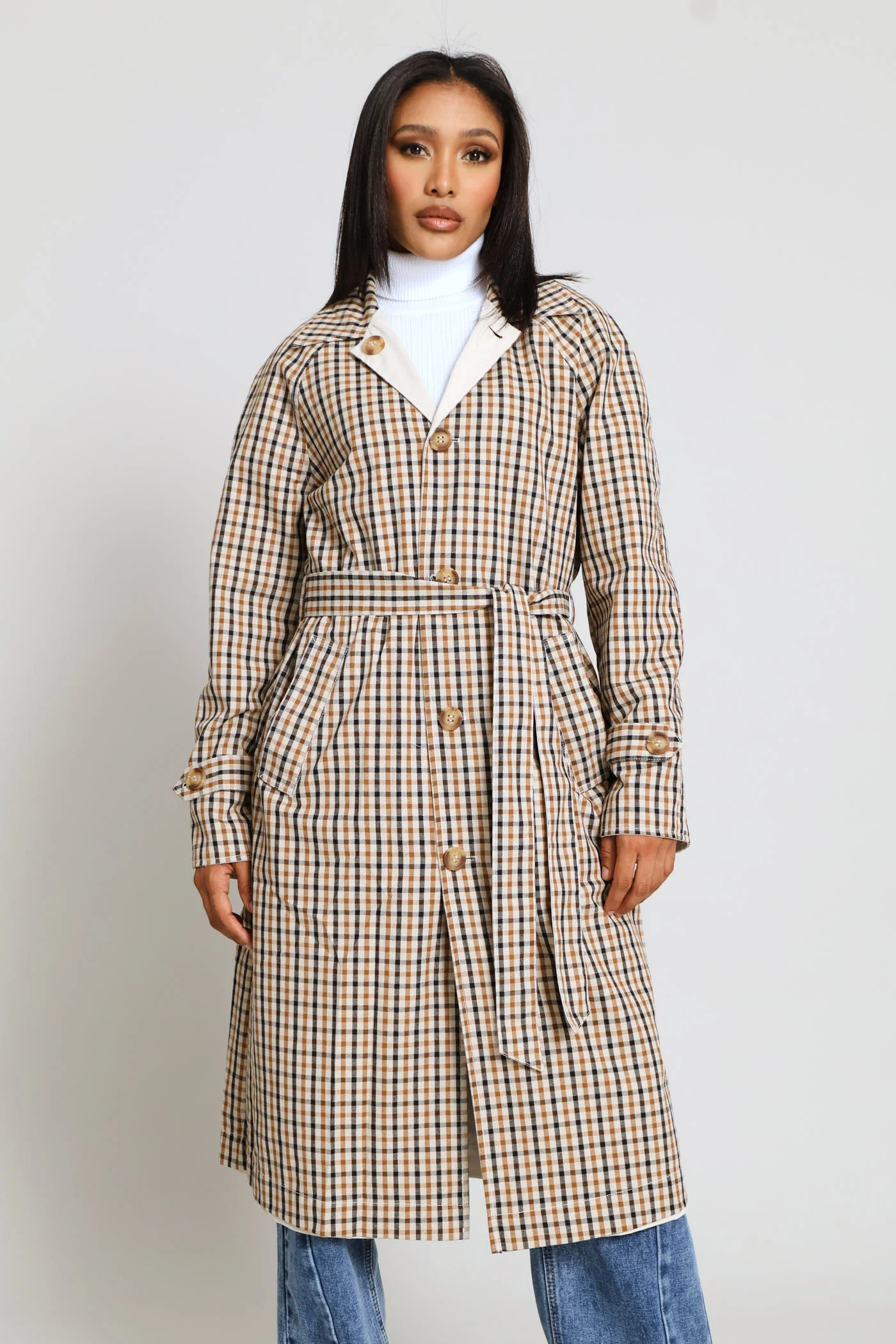 Epaulette Detail Reversible Trench Coat - Light Stone - Image 2