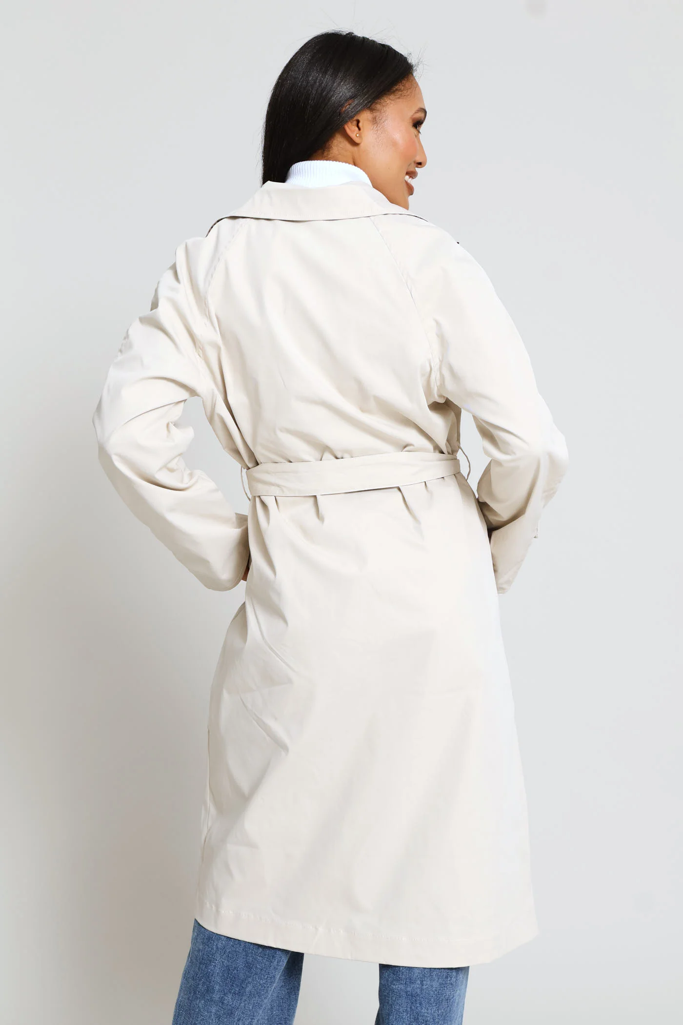 Epaulette Detail Reversible Trench Coat - Light Stone - Image 7