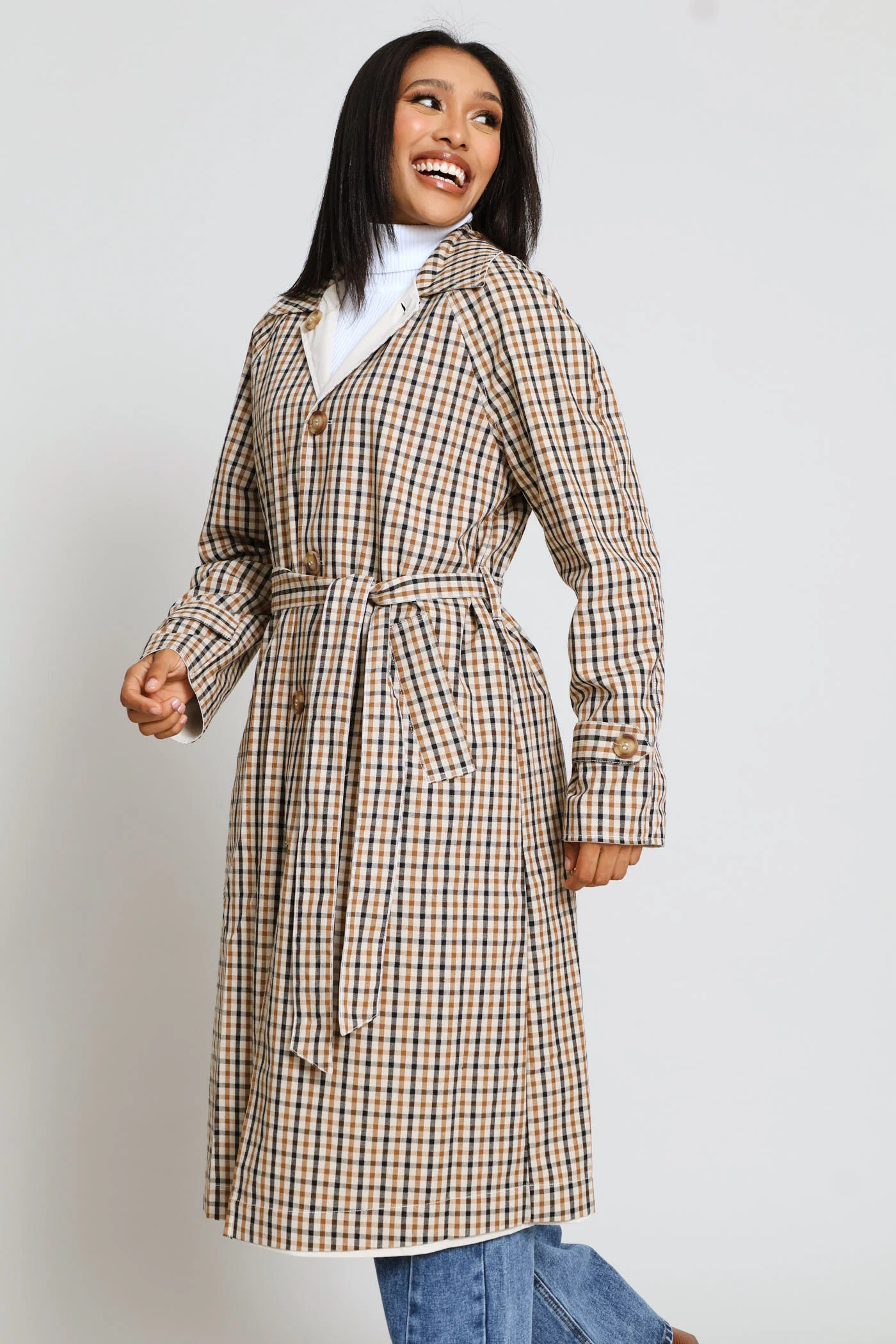 Epaulette Detail Reversible Trench Coat - Light Stone - Image 8