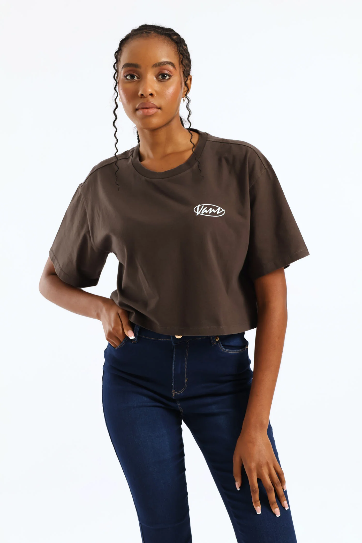 Era Script Relaxed Crop Tee - Grey/Brown - Image 3