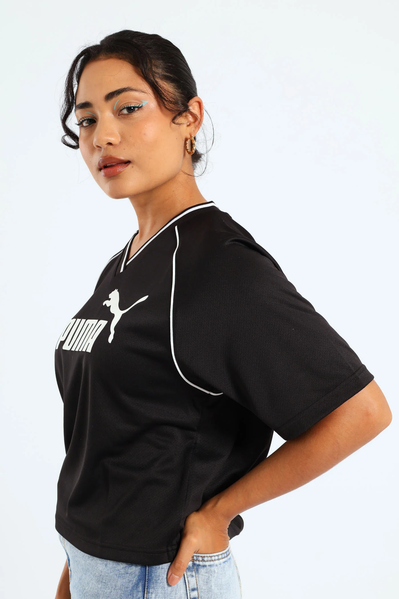 Essential Relaxed Cropped Football Jersey - Black - Image 3