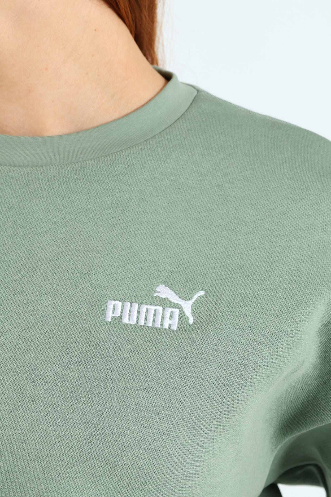 Essential Small Logo Relaxed Fleece Crew Top - Green - Image 2