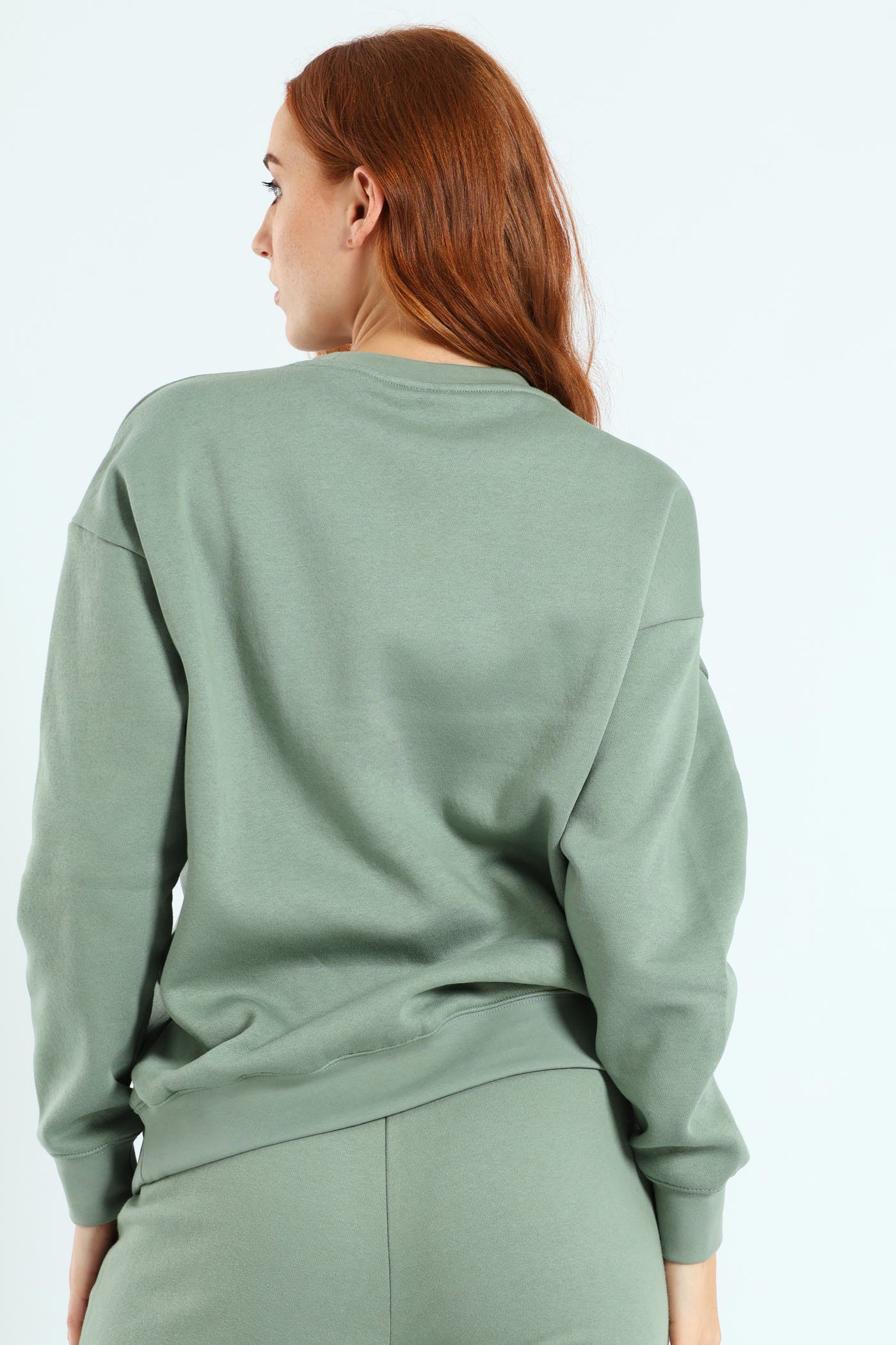 Essential Small Logo Relaxed Fleece Crew Top - Green - Image 4