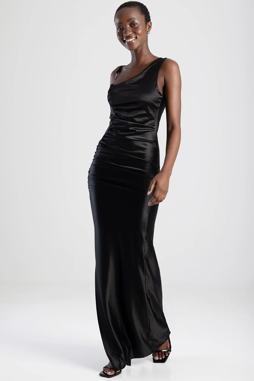 Evening Dress With Thigh Slit - Black - Image 3