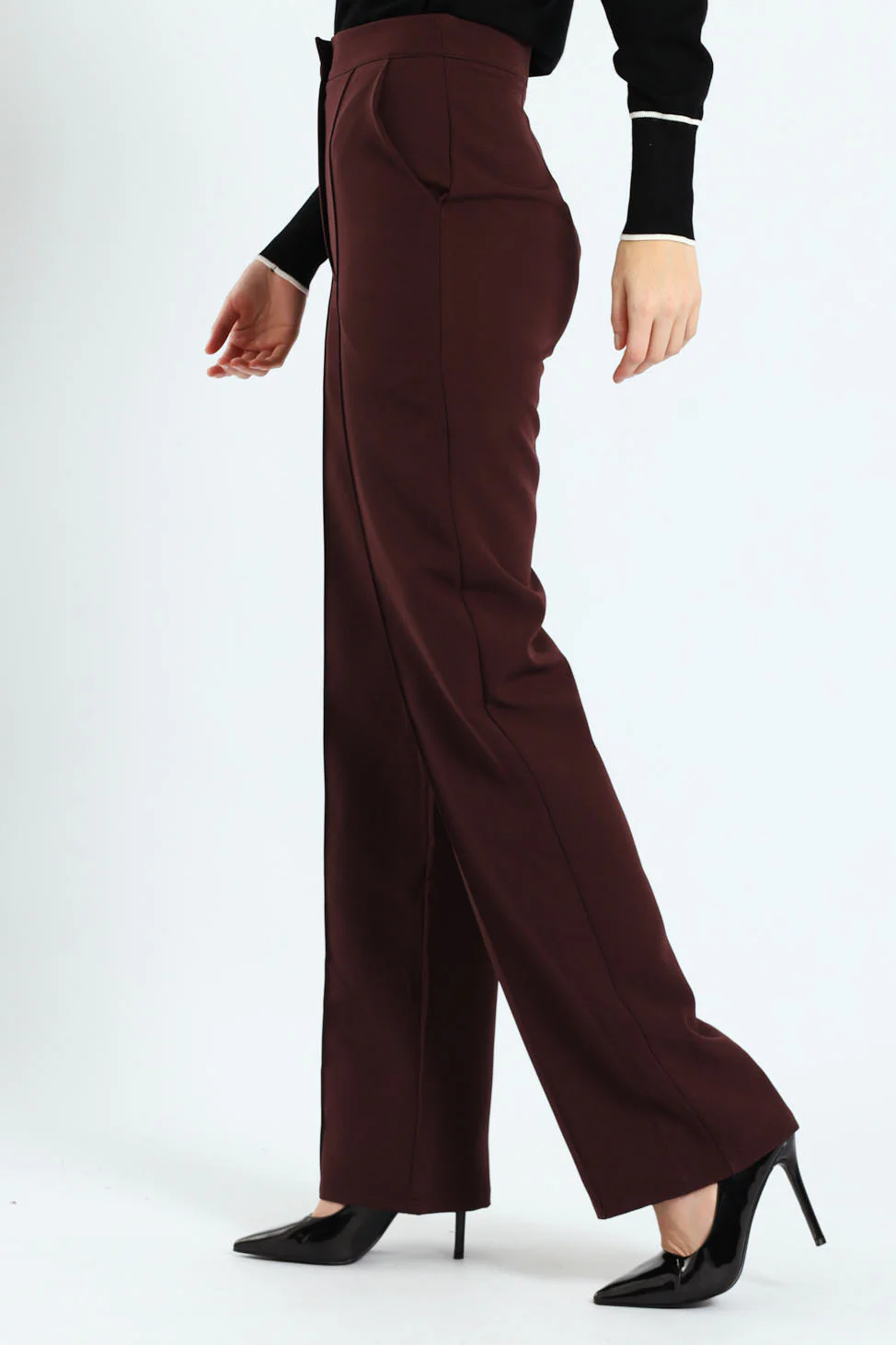 Extended Tab Pin Tuck Straight Leg Pants - Plum - Image 2