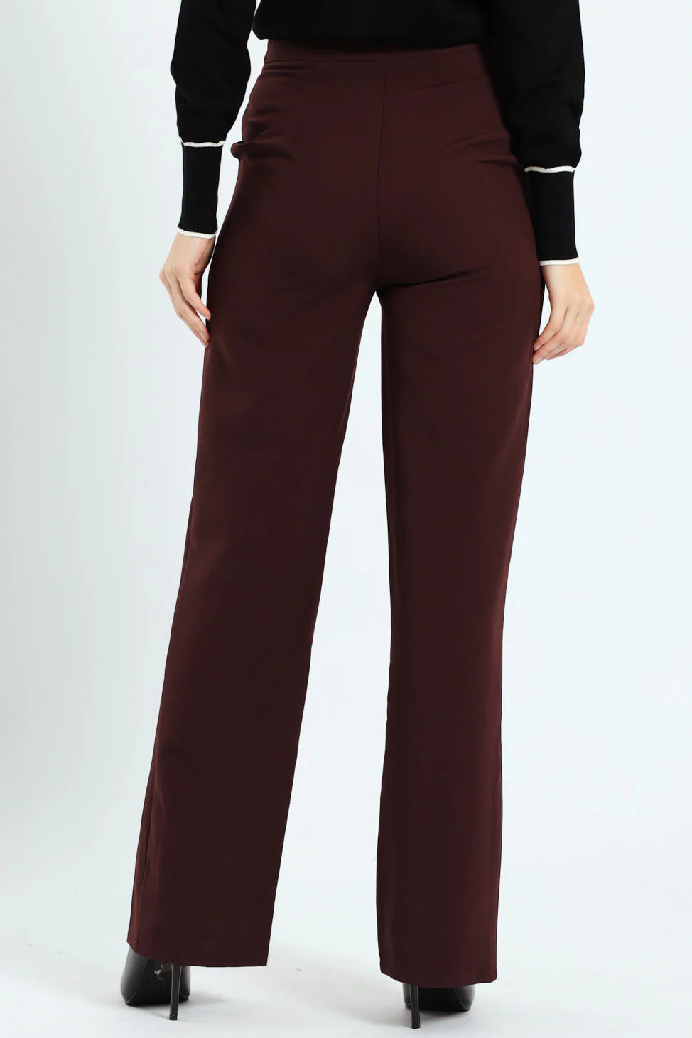 Extended Tab Pin Tuck Straight Leg Pants - Plum - Image 4