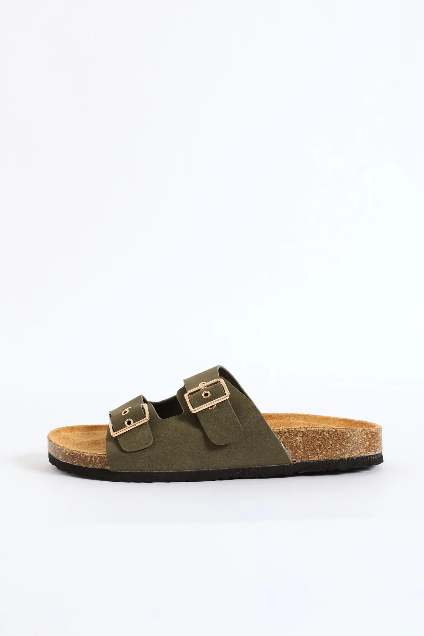 Eyelet Detail Double Buckle Slide Sandal - Fatigue - Image 2