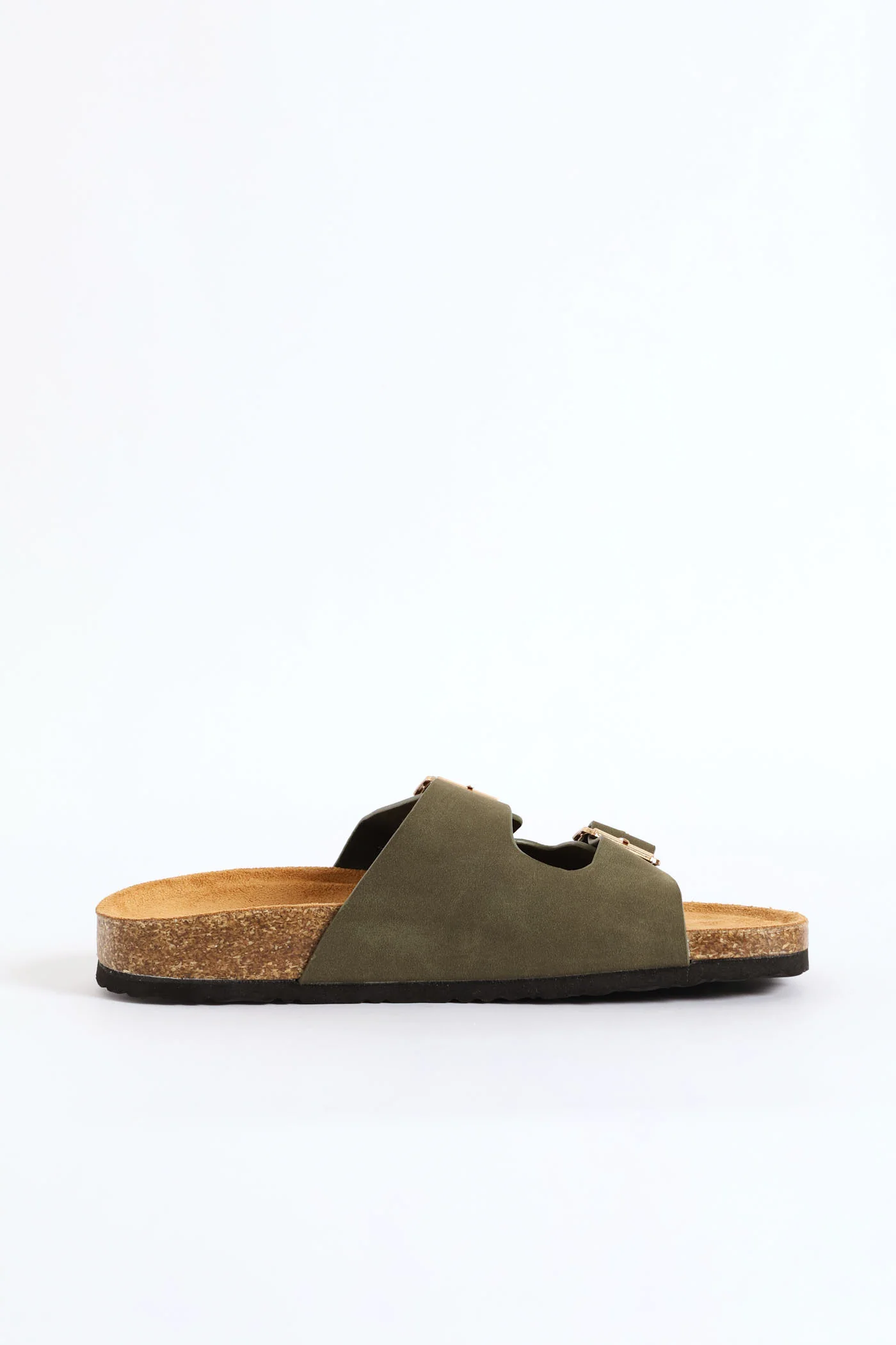 Eyelet Detail Double Buckle Slide Sandal - Fatigue - Image 4