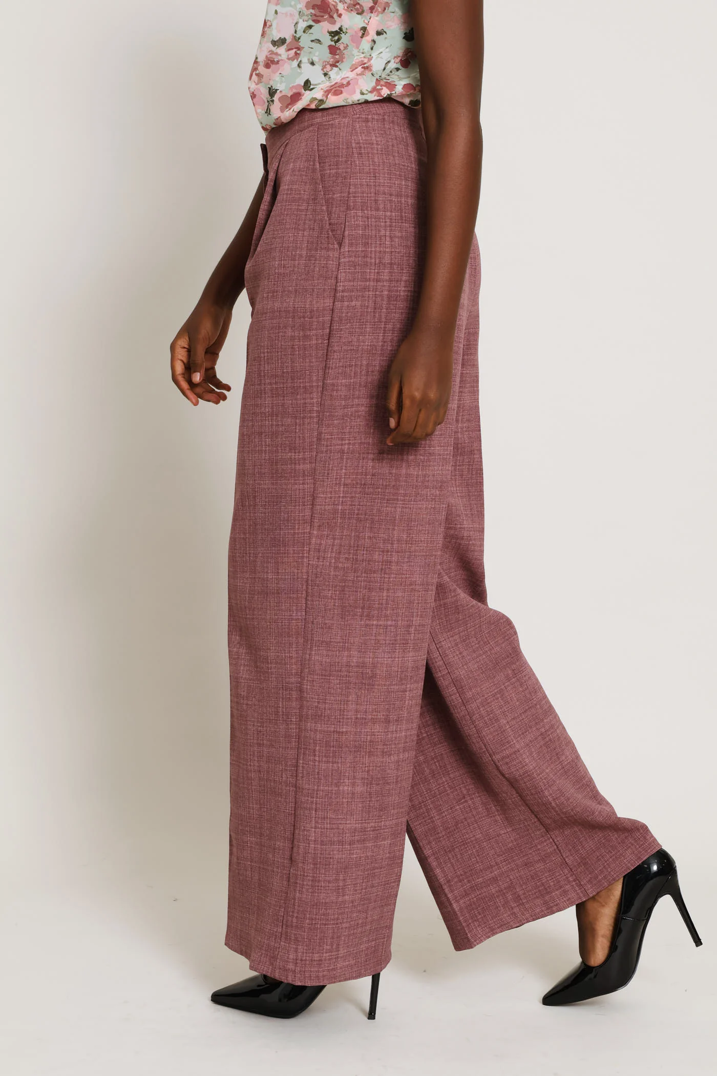 Fancy Button Linen Blend Straight Leg Pant - Mauve - Image 5
