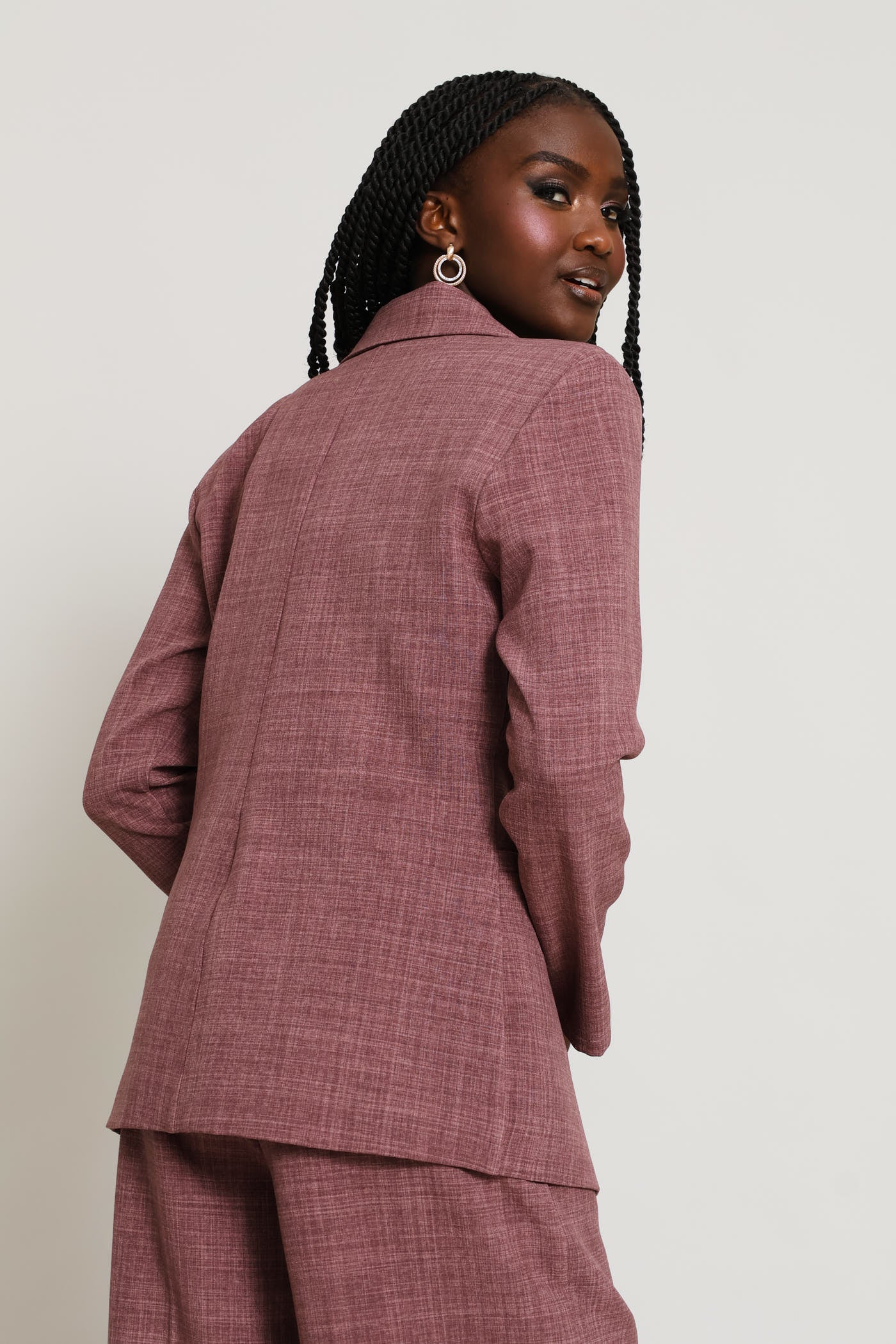 Fancy Button Side Linen Blend Blazer - Mauve - Image 4