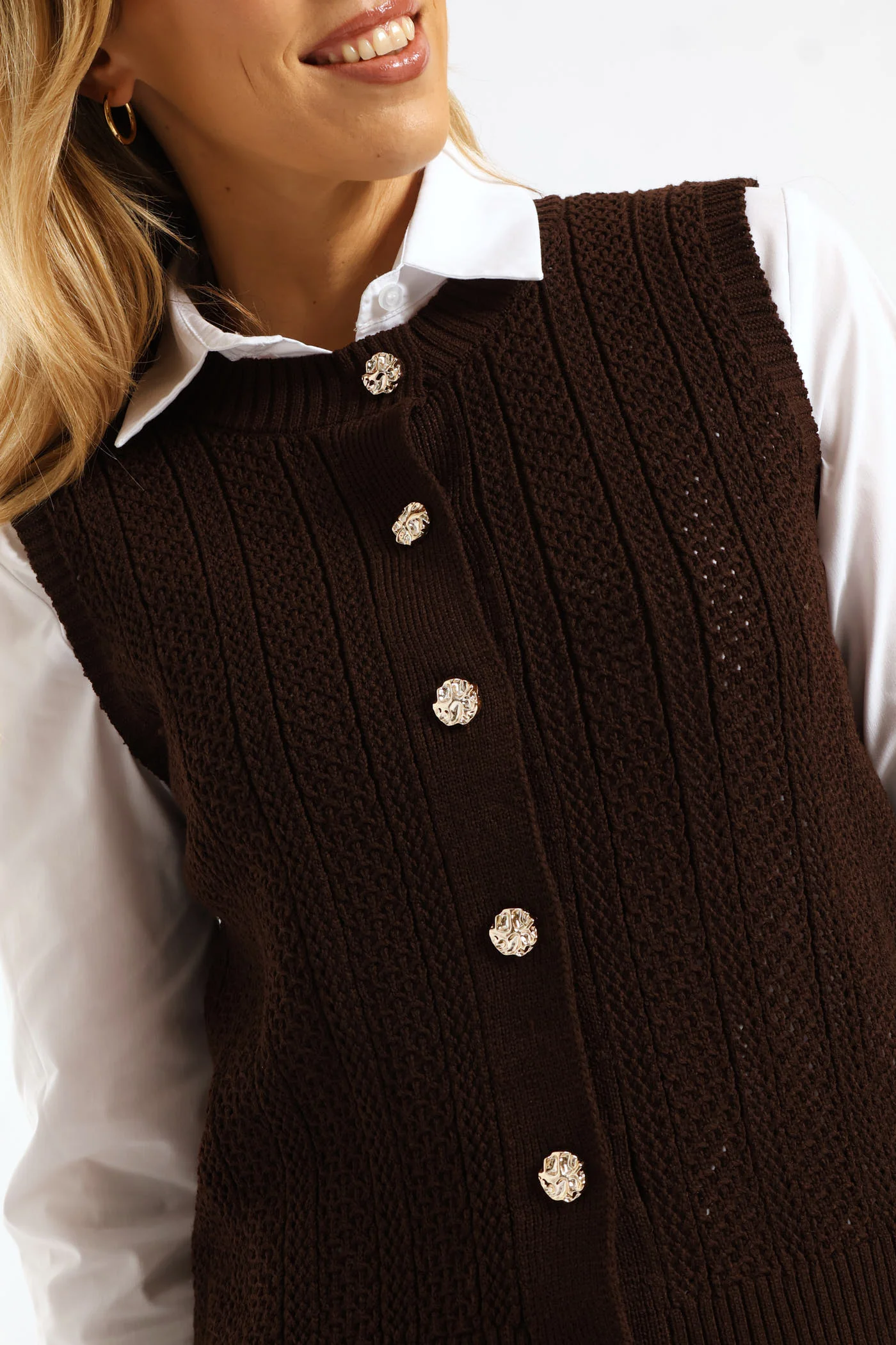 Fancy Button Through Vest - Chocolate - Image 2
