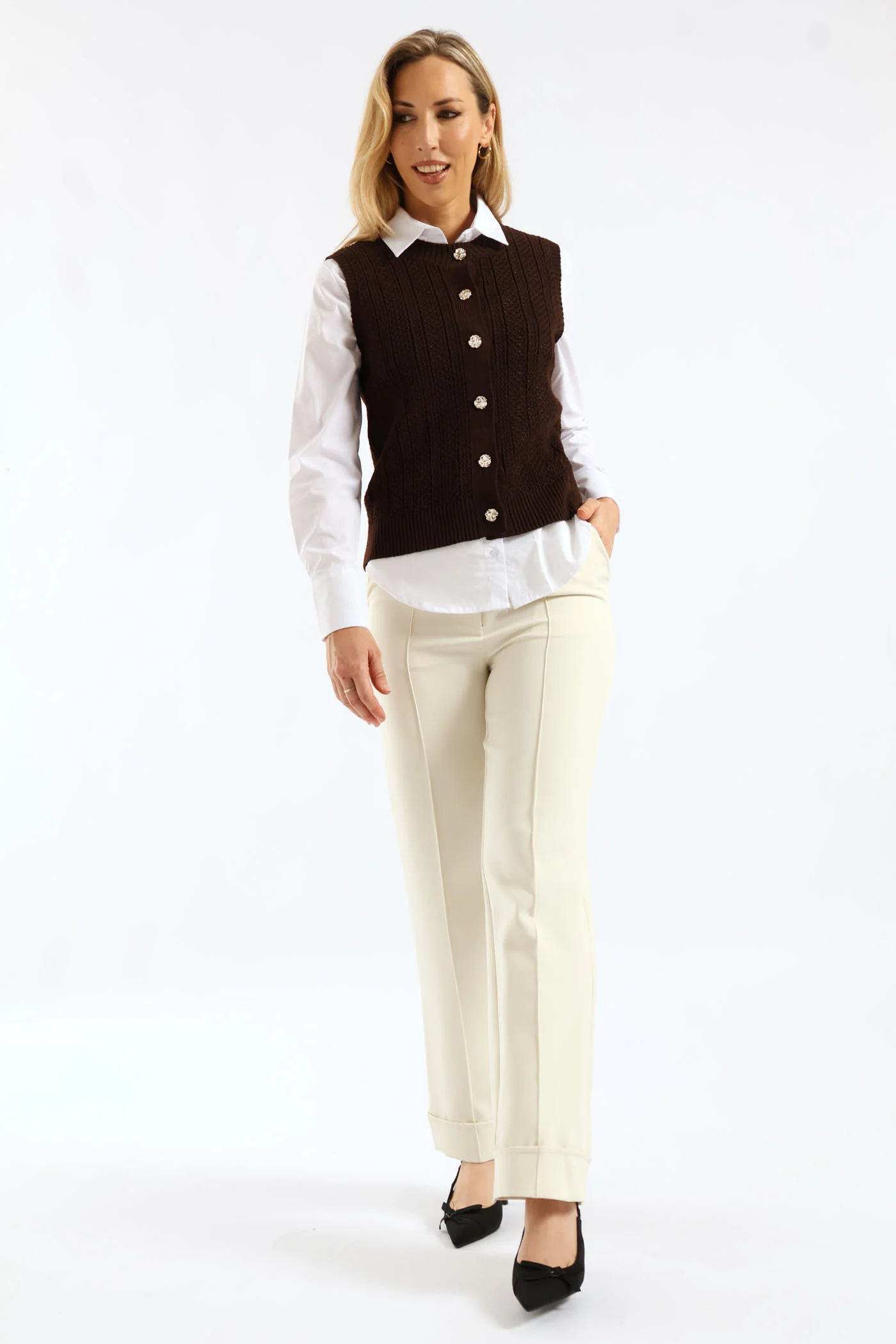 Fancy Button Through Vest - Chocolate - Image 3