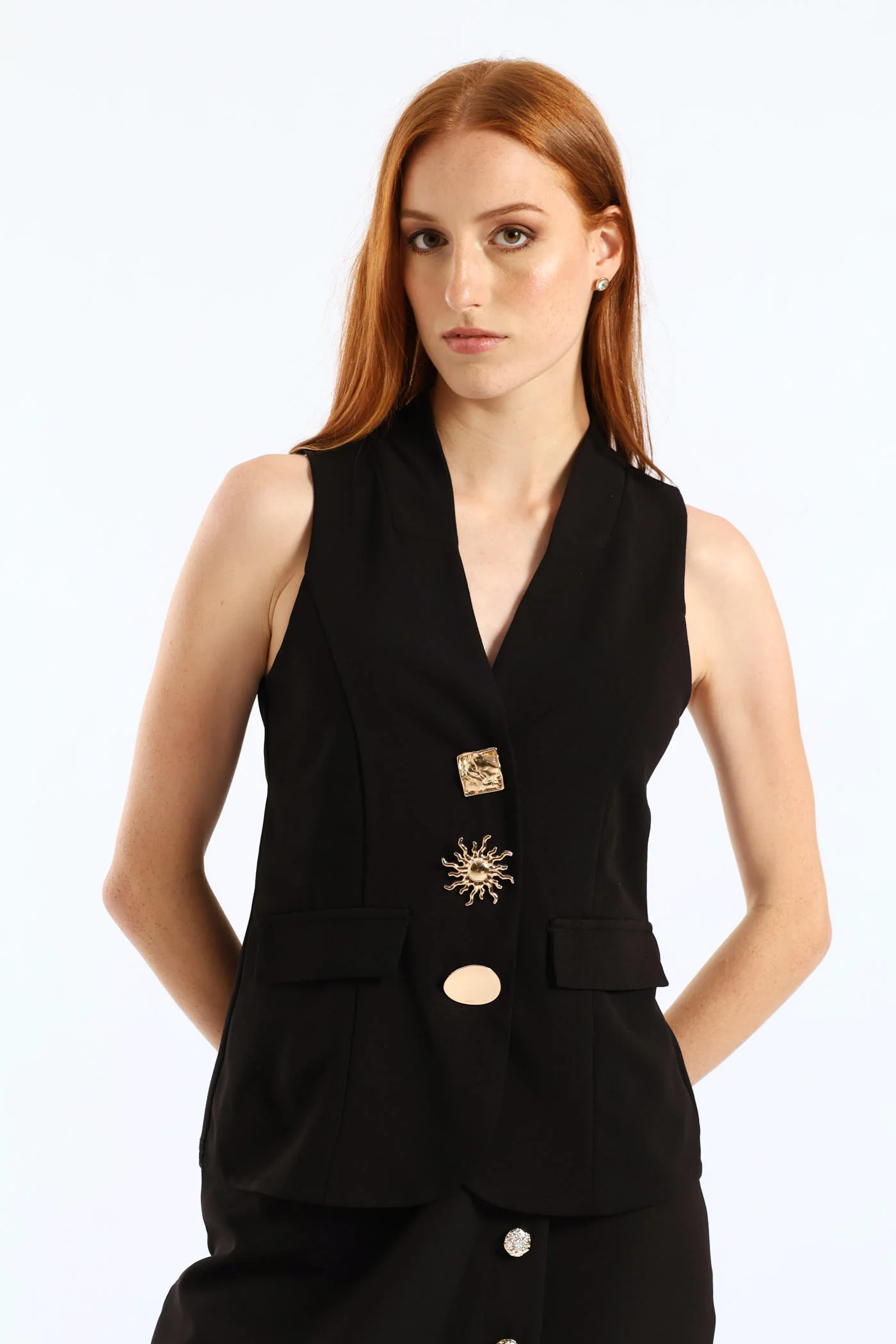 Fancy Button Waistcoat - Black - Image 3
