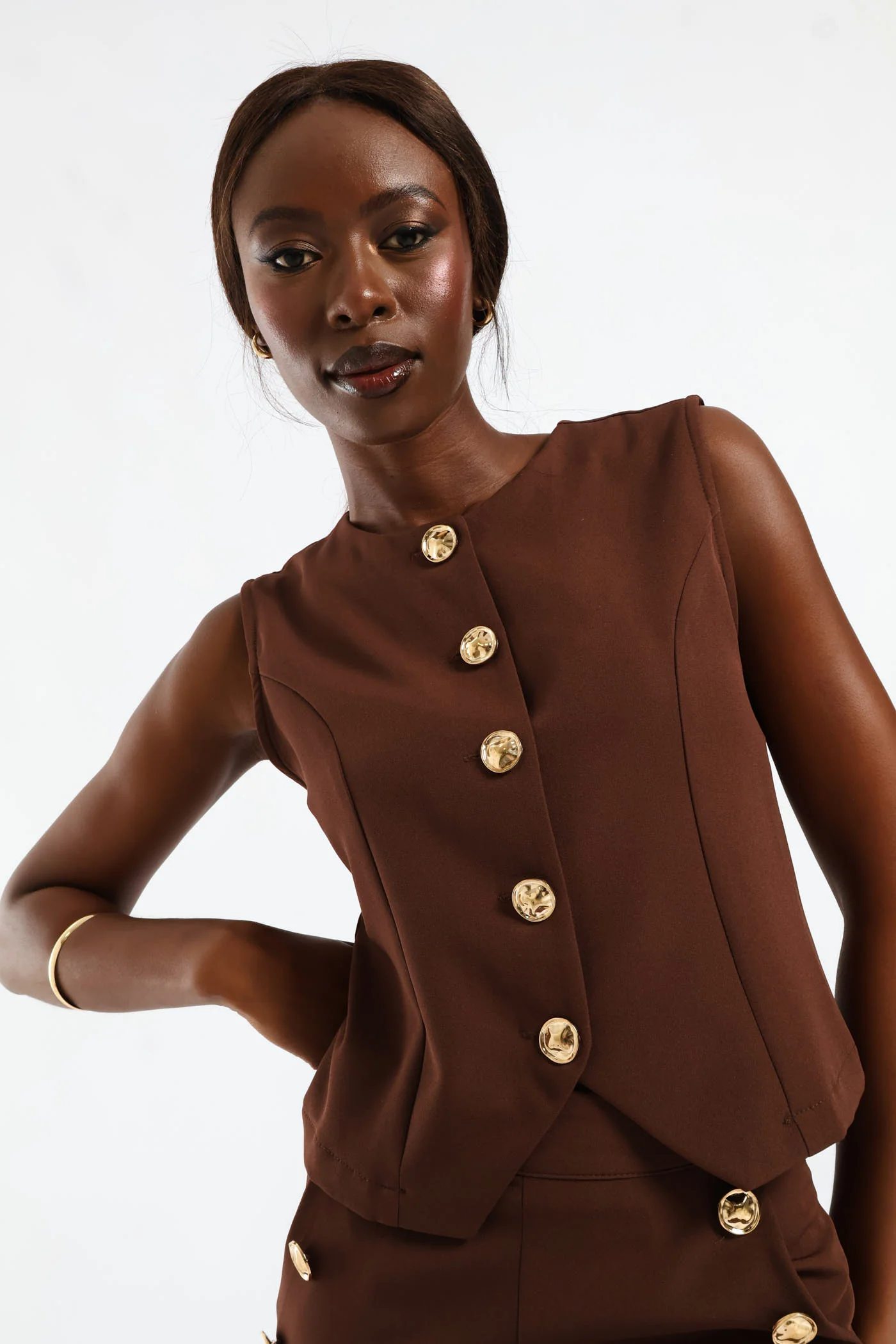 Fancy Button Waistcoat - Chocolate - Image 3