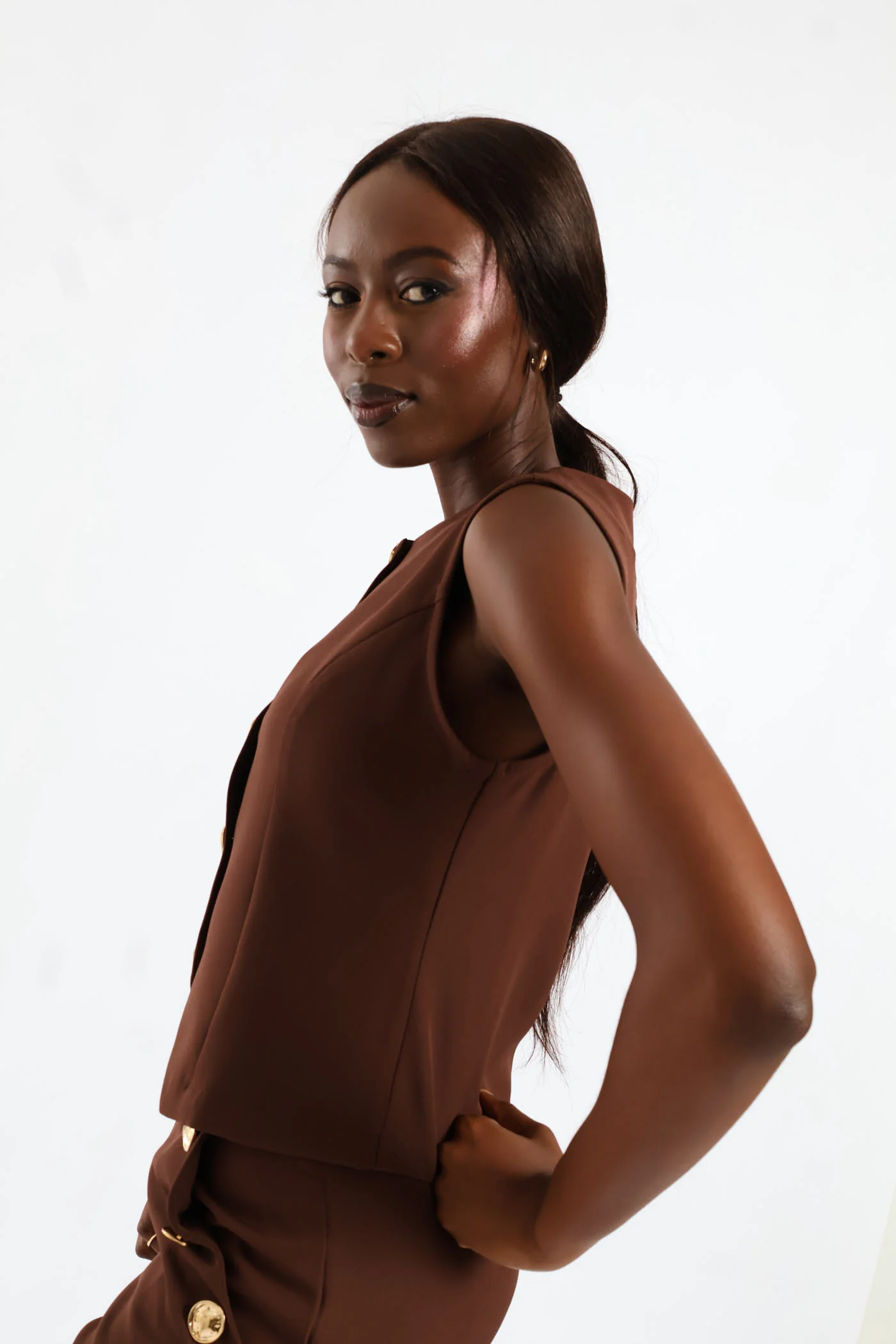 Fancy Button Waistcoat - Chocolate - Image 4