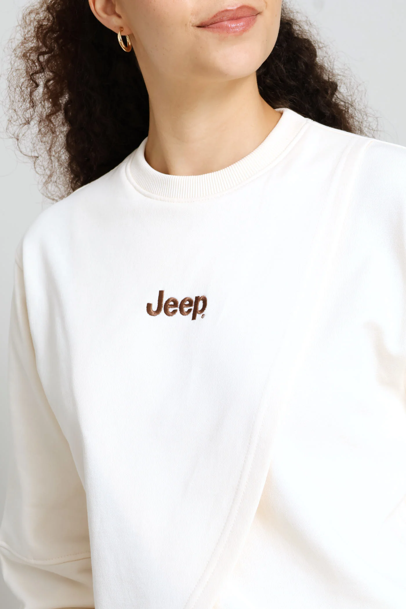 Fashion Fleece Cross Over Crew Top - Cream - Image 2