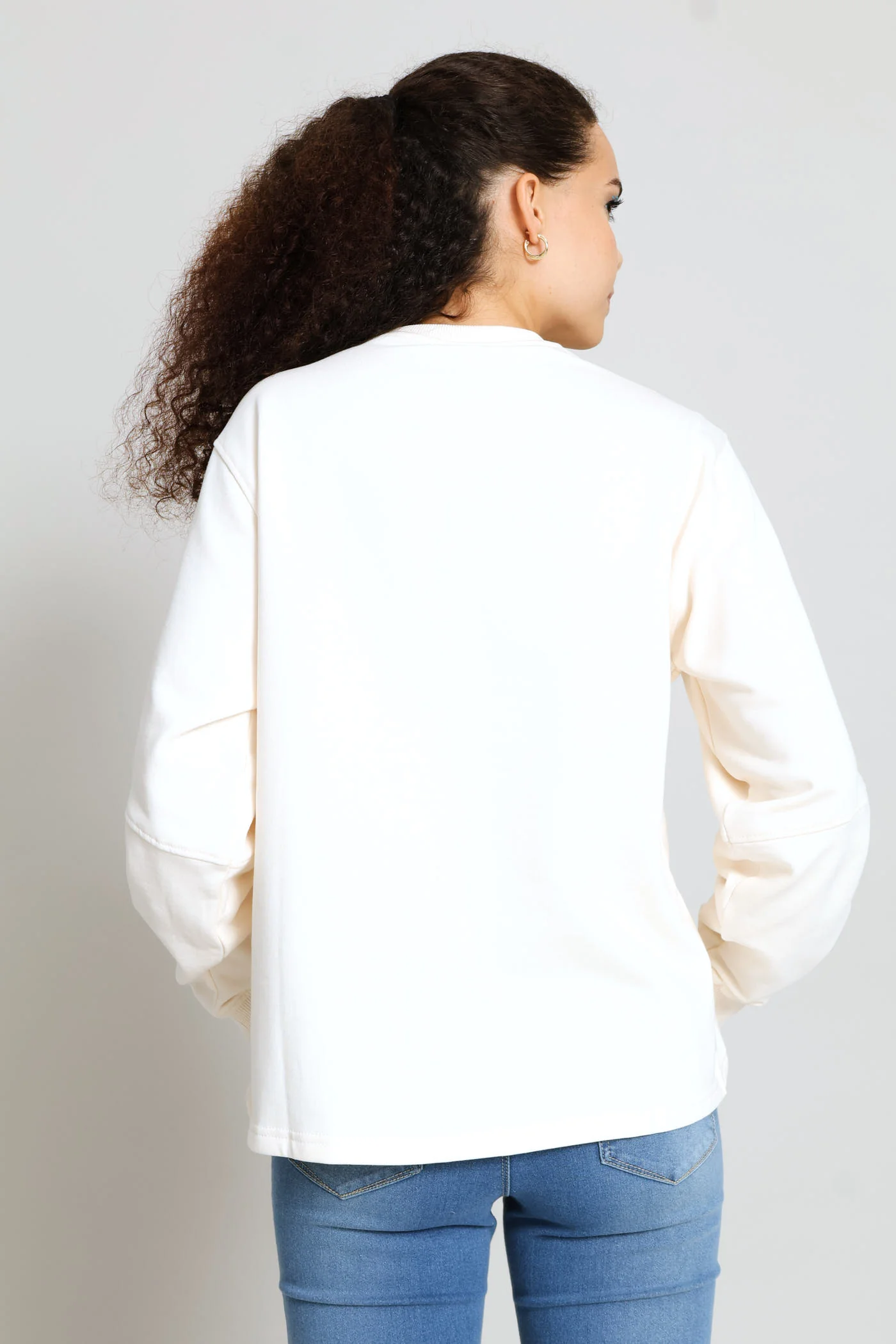 Fashion Fleece Cross Over Crew Top - Cream - Image 5