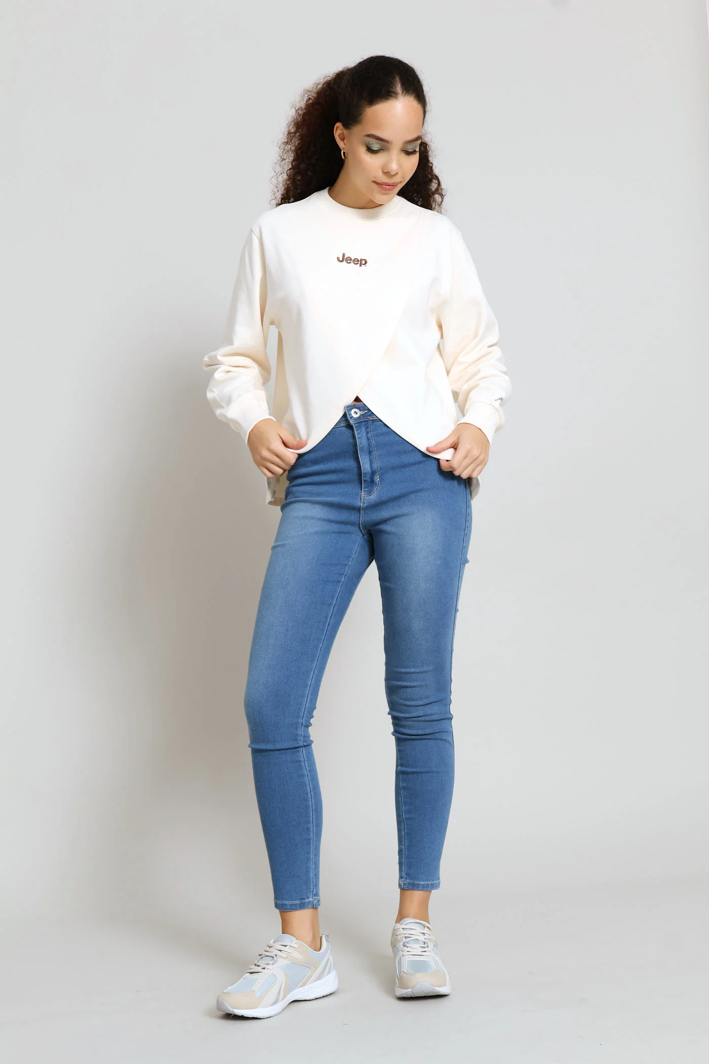 Fashion Fleece Cross Over Crew Top - Cream - Image 6