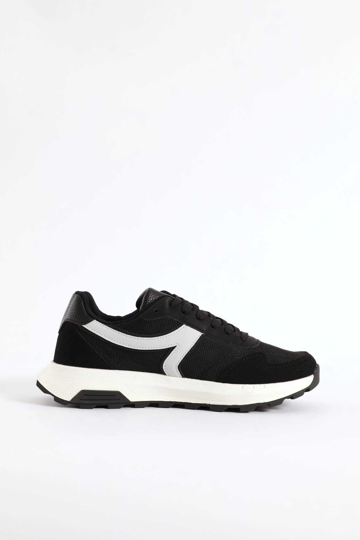 Fashion Retro Lace Up Trainer - Black/Grey - Image 2