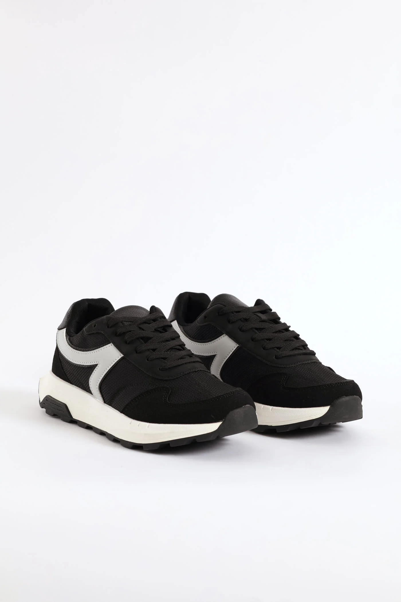 Fashion Retro Lace Up Trainer - Black/Grey - Image 4