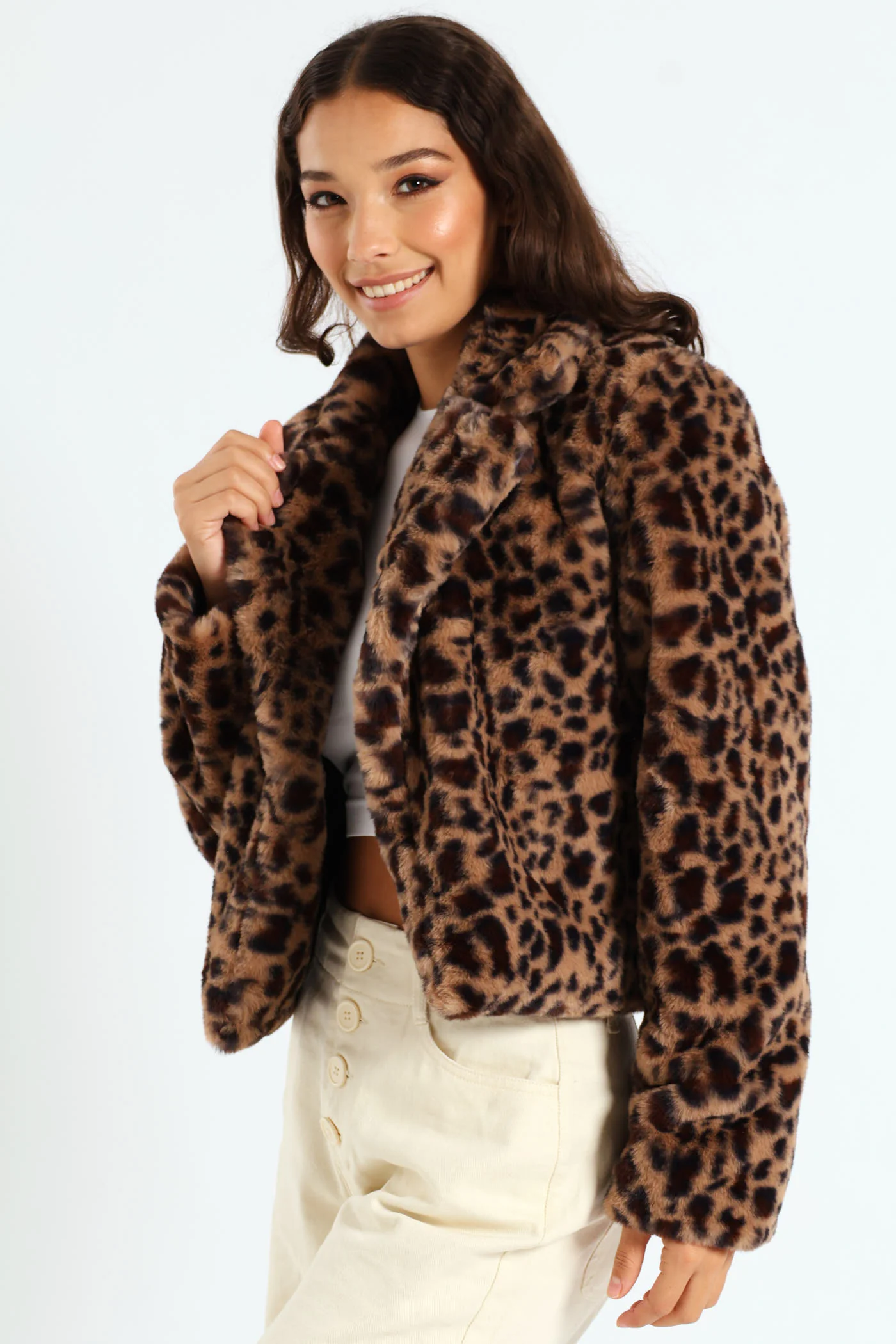 Faux Fur Jacket - Brown - Image 2