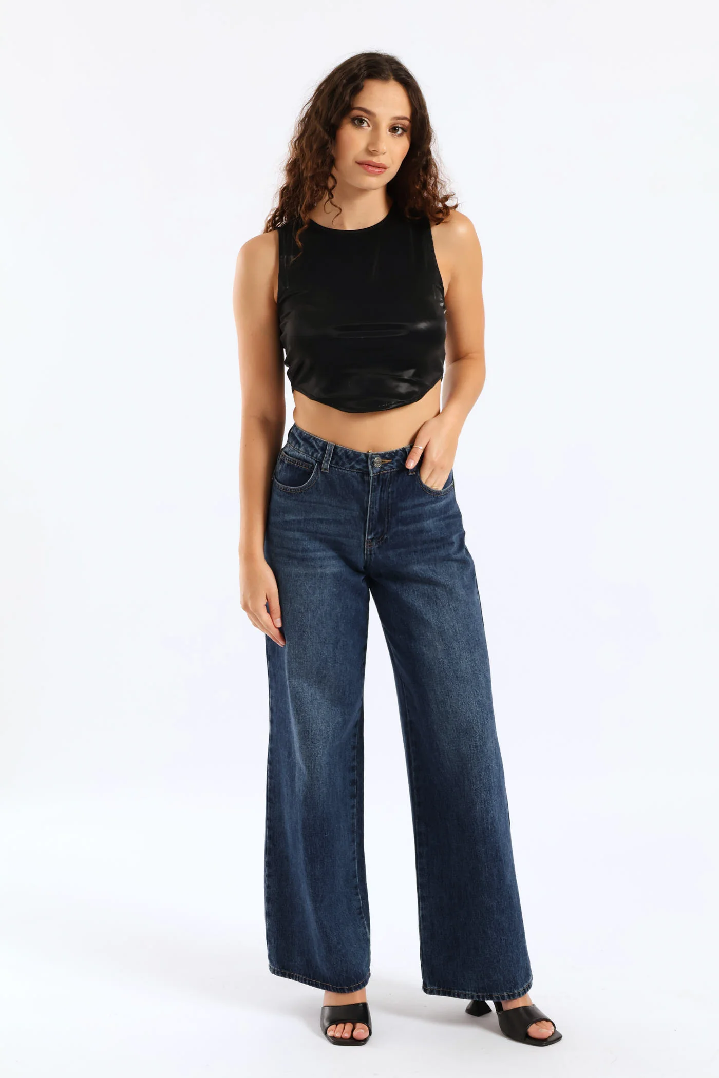 Faux Leather Cropped Tank Top - Black - Image 4