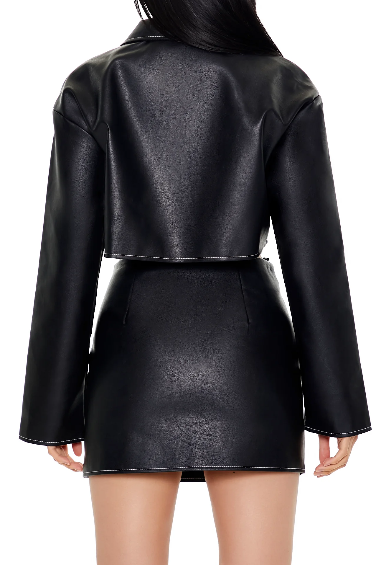 Faux Leather Zip-Up Jacket - Black - Image 3