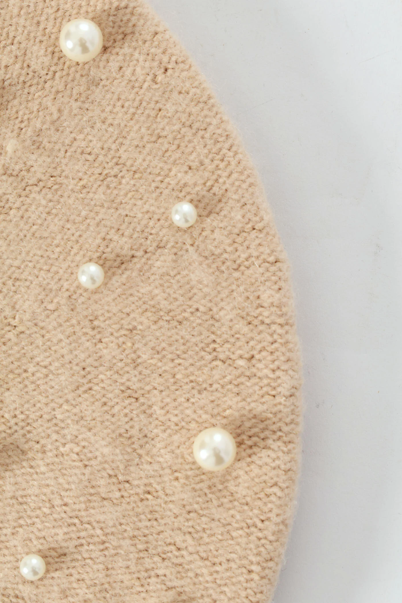 Faux Pearl Bead Beret - Cream - Image 2
