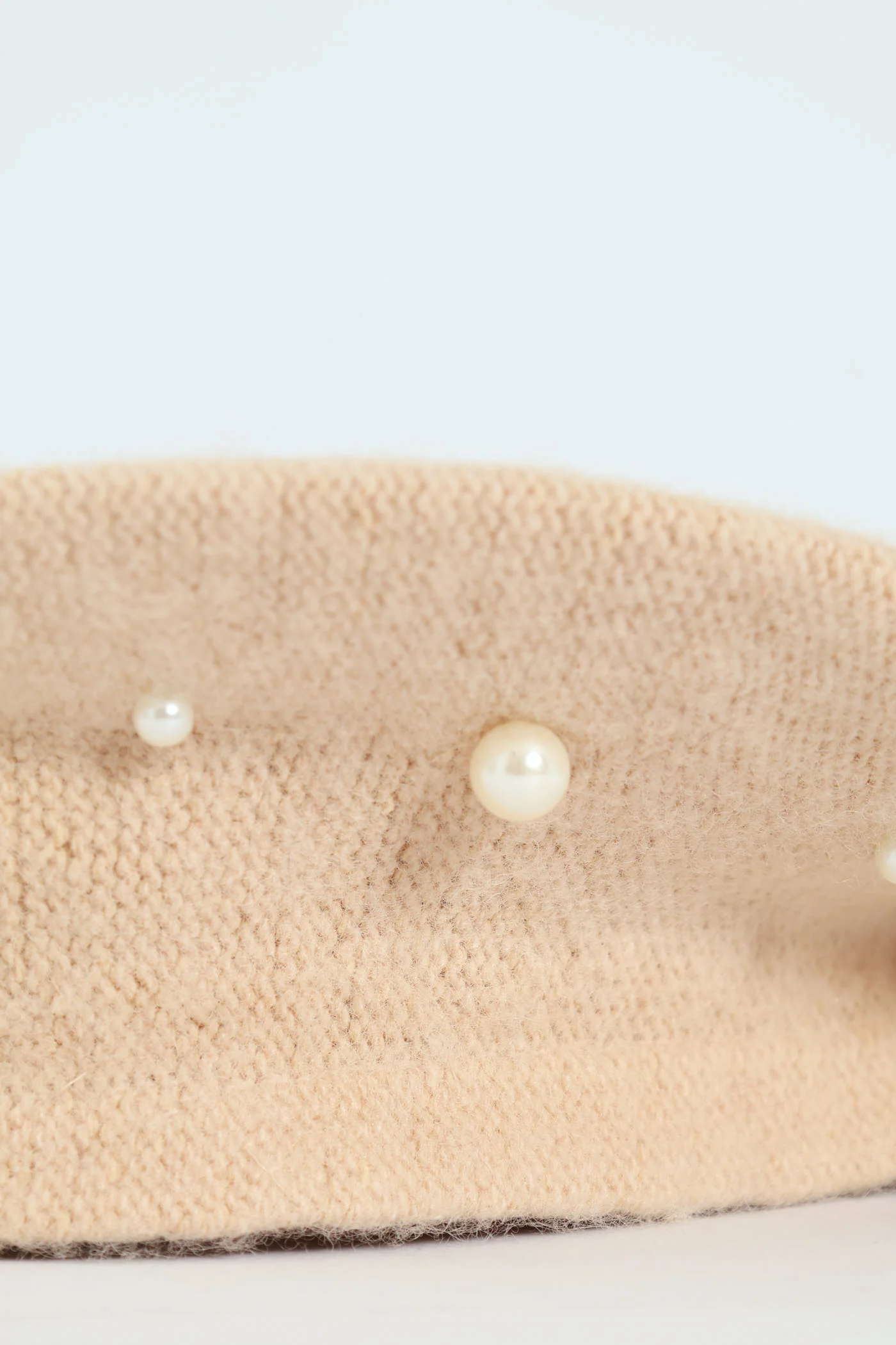 Faux Pearl Bead Beret - Cream - Image 3