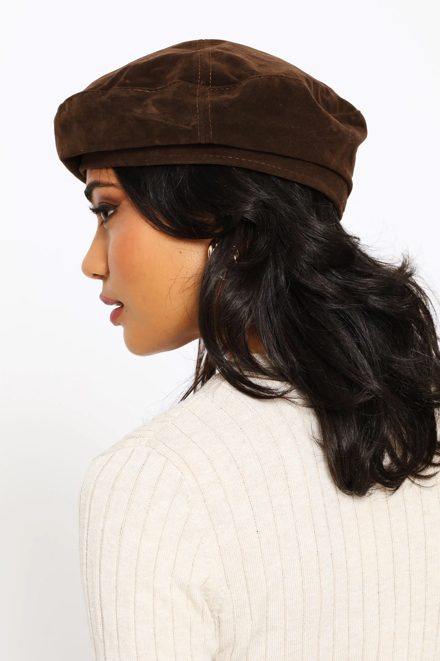Faux Suede Beret - Brown - Image 2