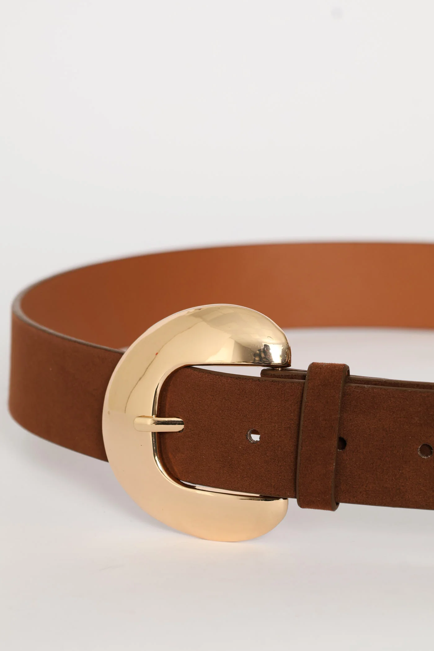 Faux Suede Large Buckle Jean Belt - Tan - Image 2