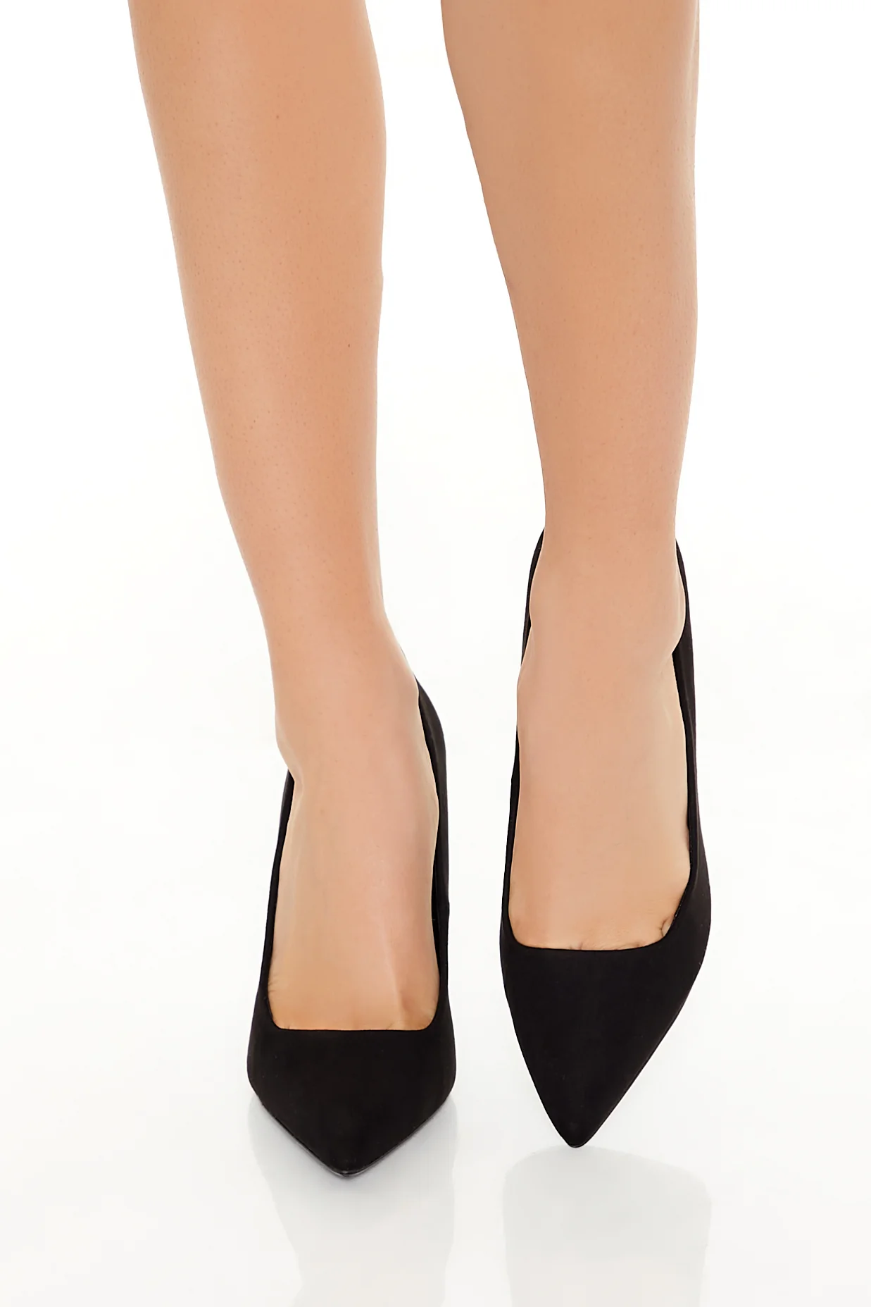 Faux Suede Pointed Stiletto Pumps - Black - Image 2