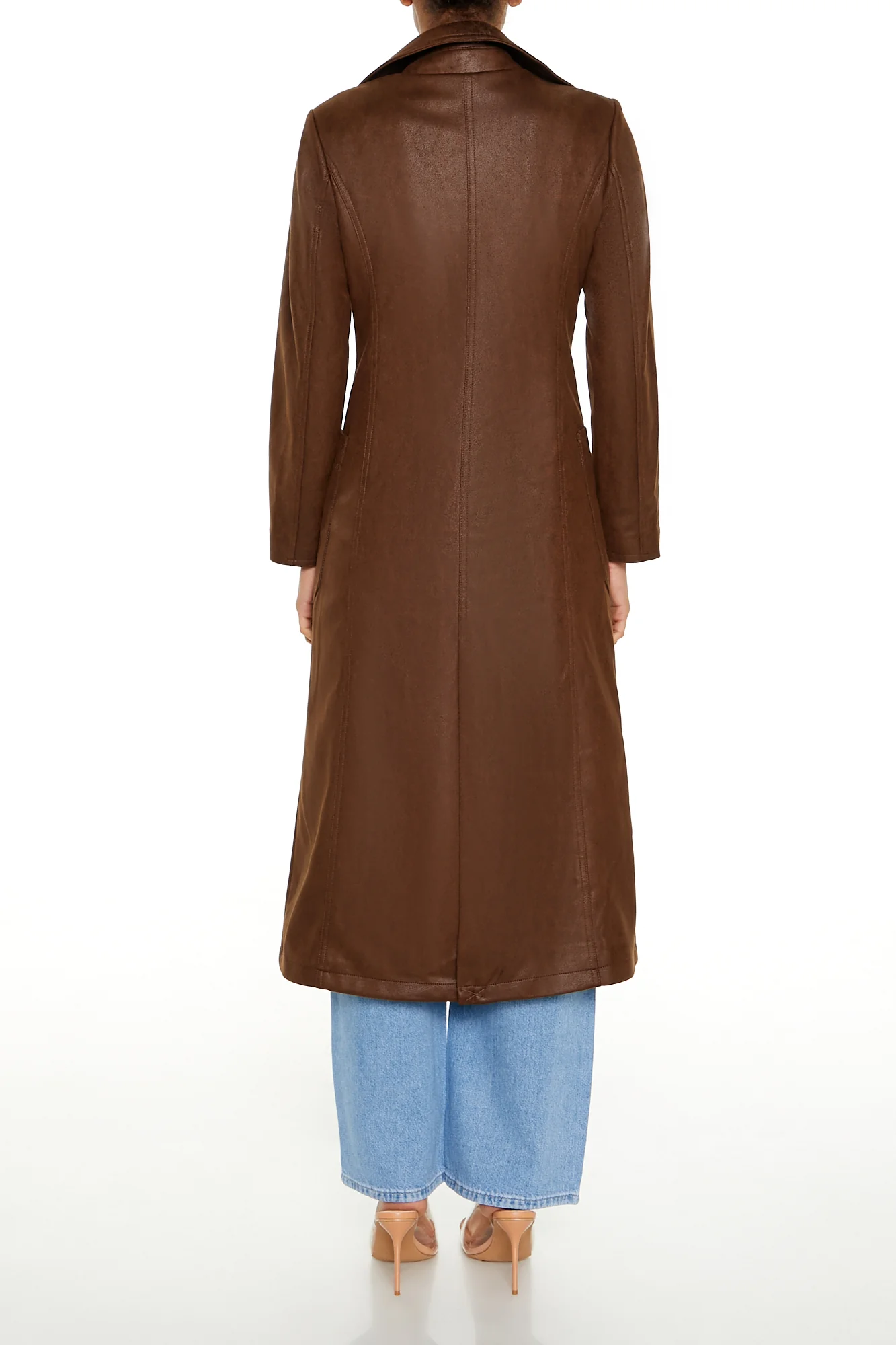 Faux Suede Trench Jacket - Brown - Image 4