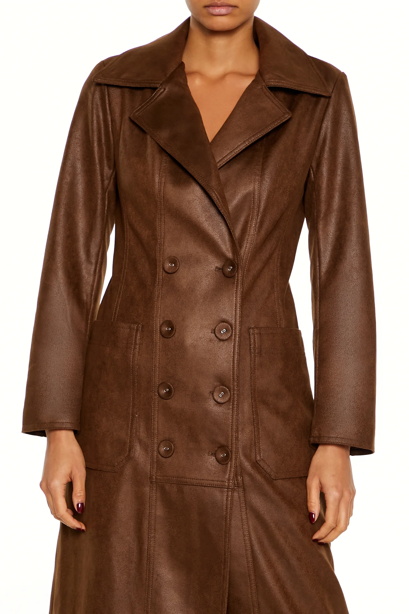 Faux Suede Trench Jacket - Brown - Image 5