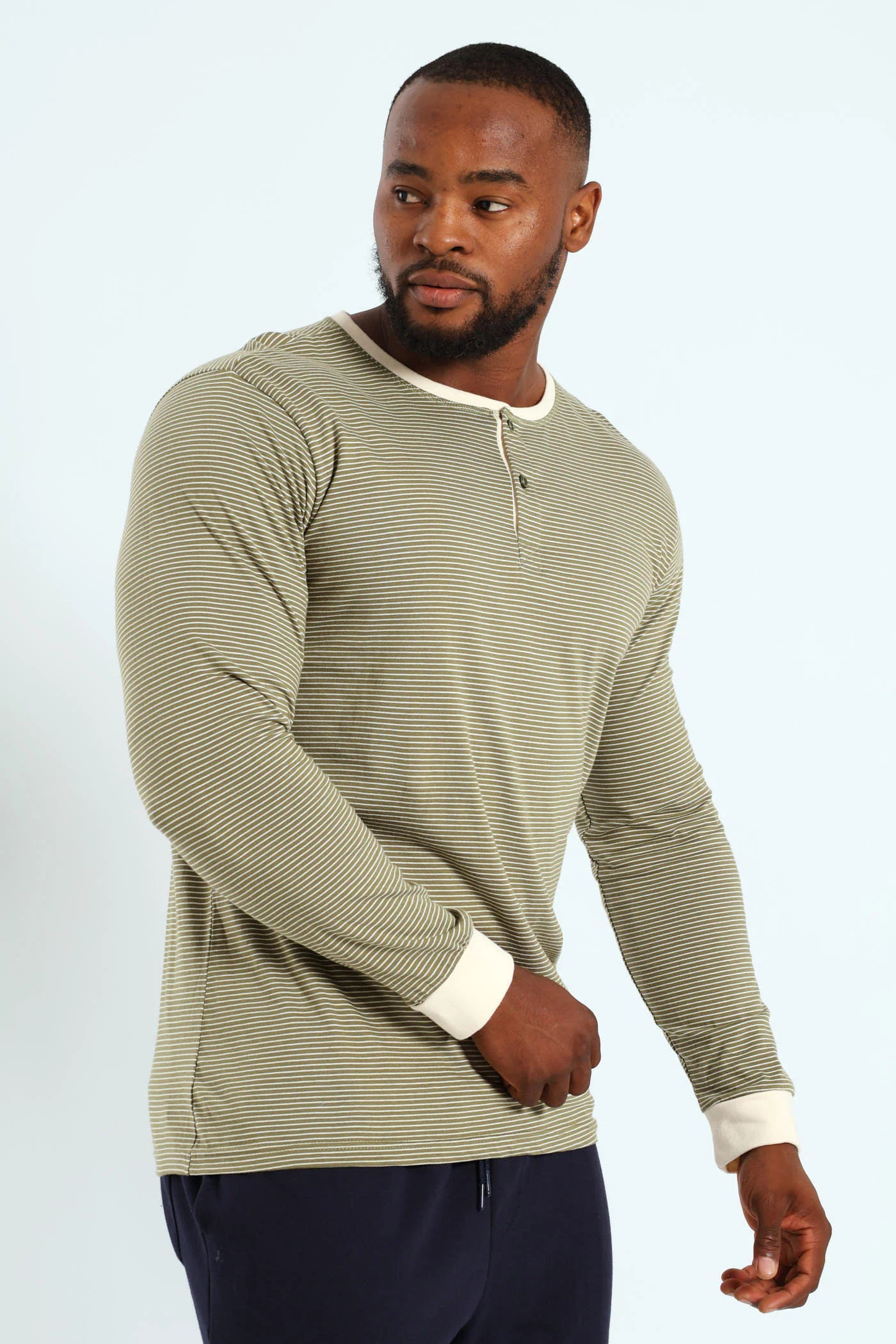 Feather Stripe Henley Sleepshirt - Fatigue - Image 2