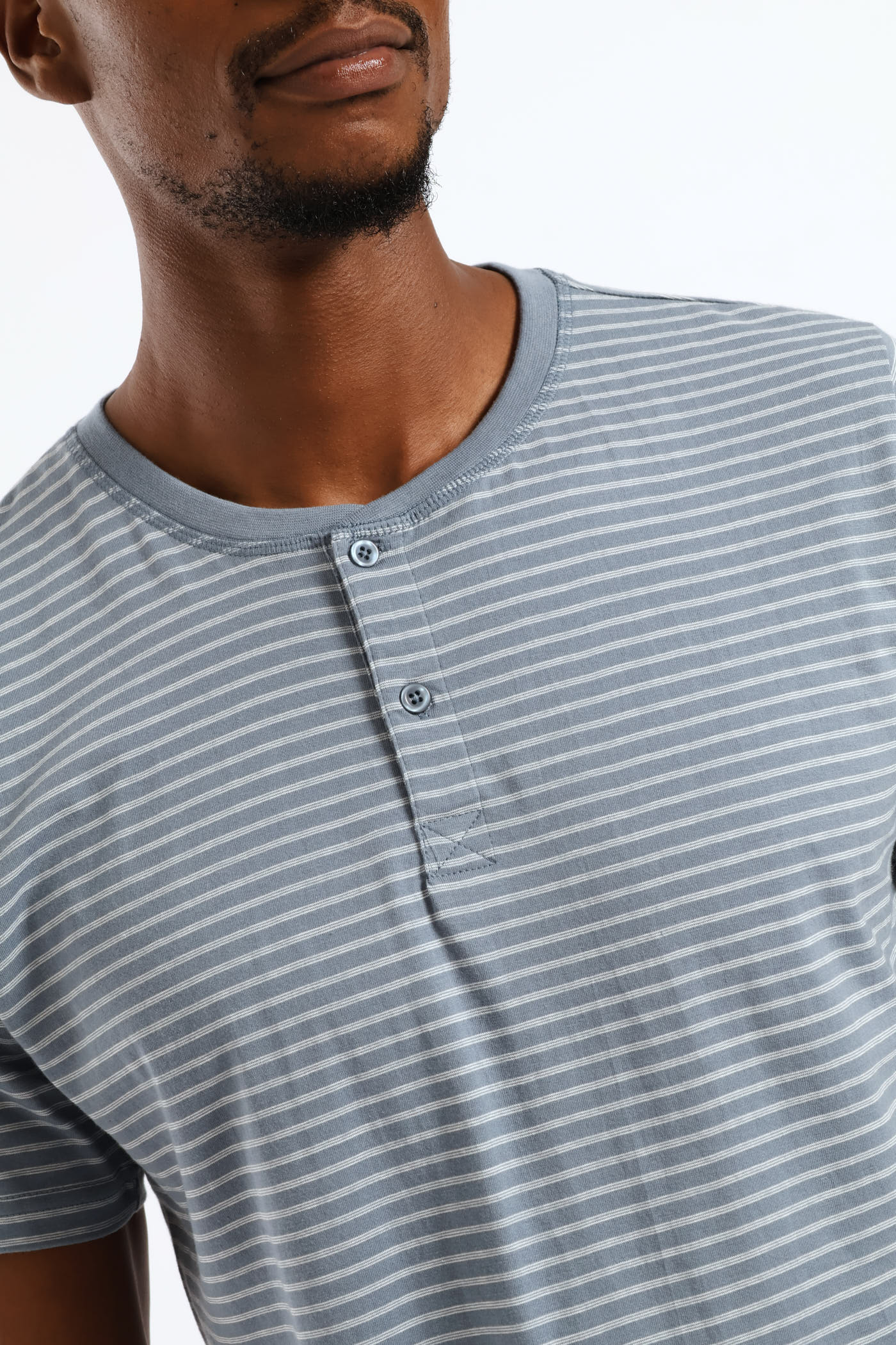 Feather Stripe Henley Top - Cream/Blue - Image 2