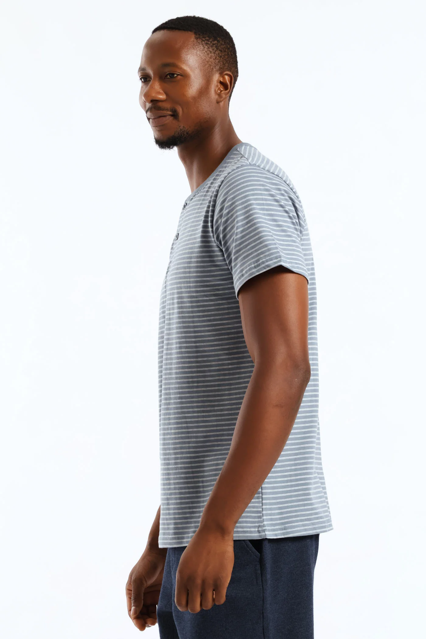 Feather Stripe Henley Top - Cream/Blue - Image 4