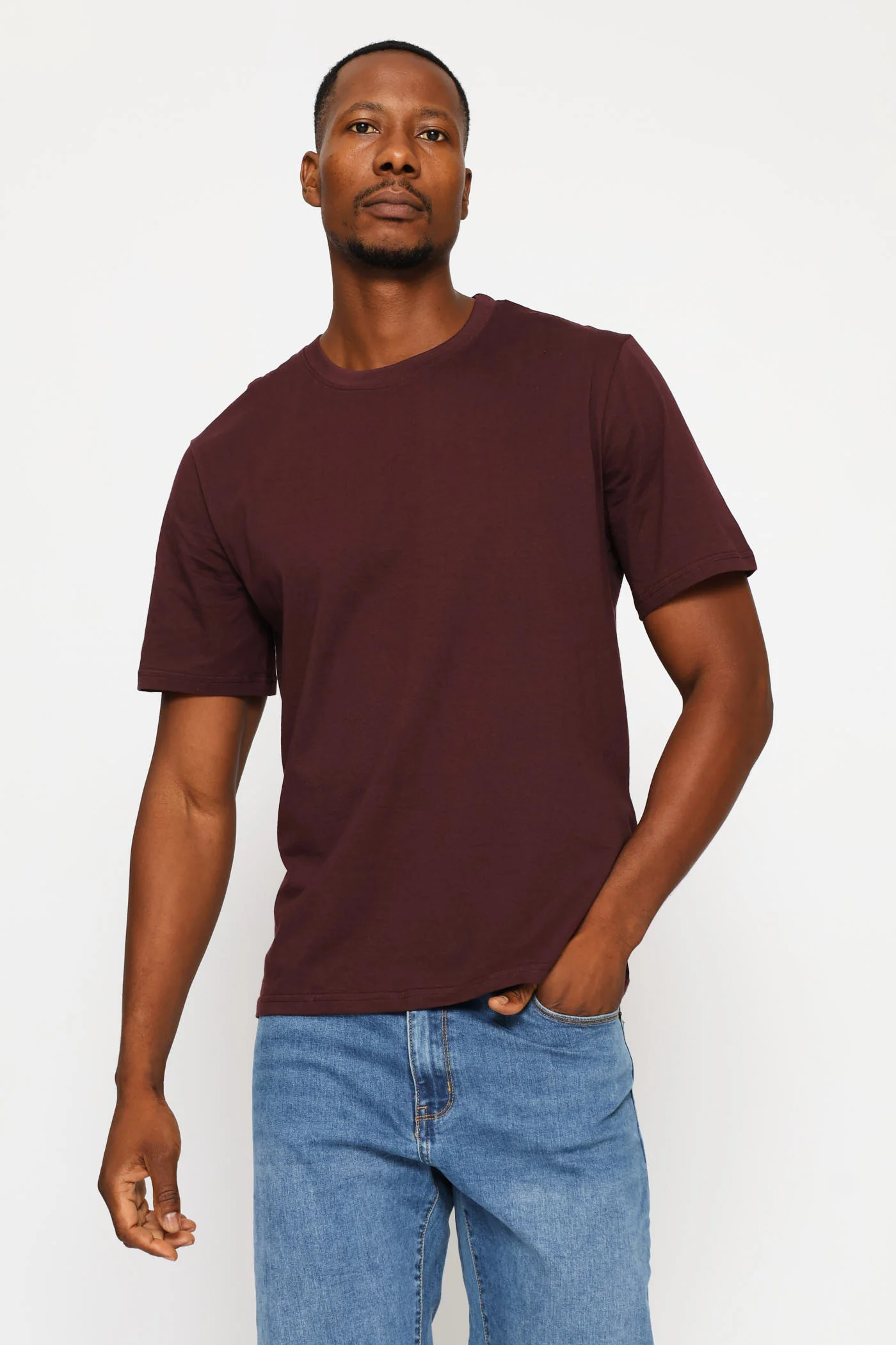 Fig Plain Crew Tee - Burgundy - Image 3